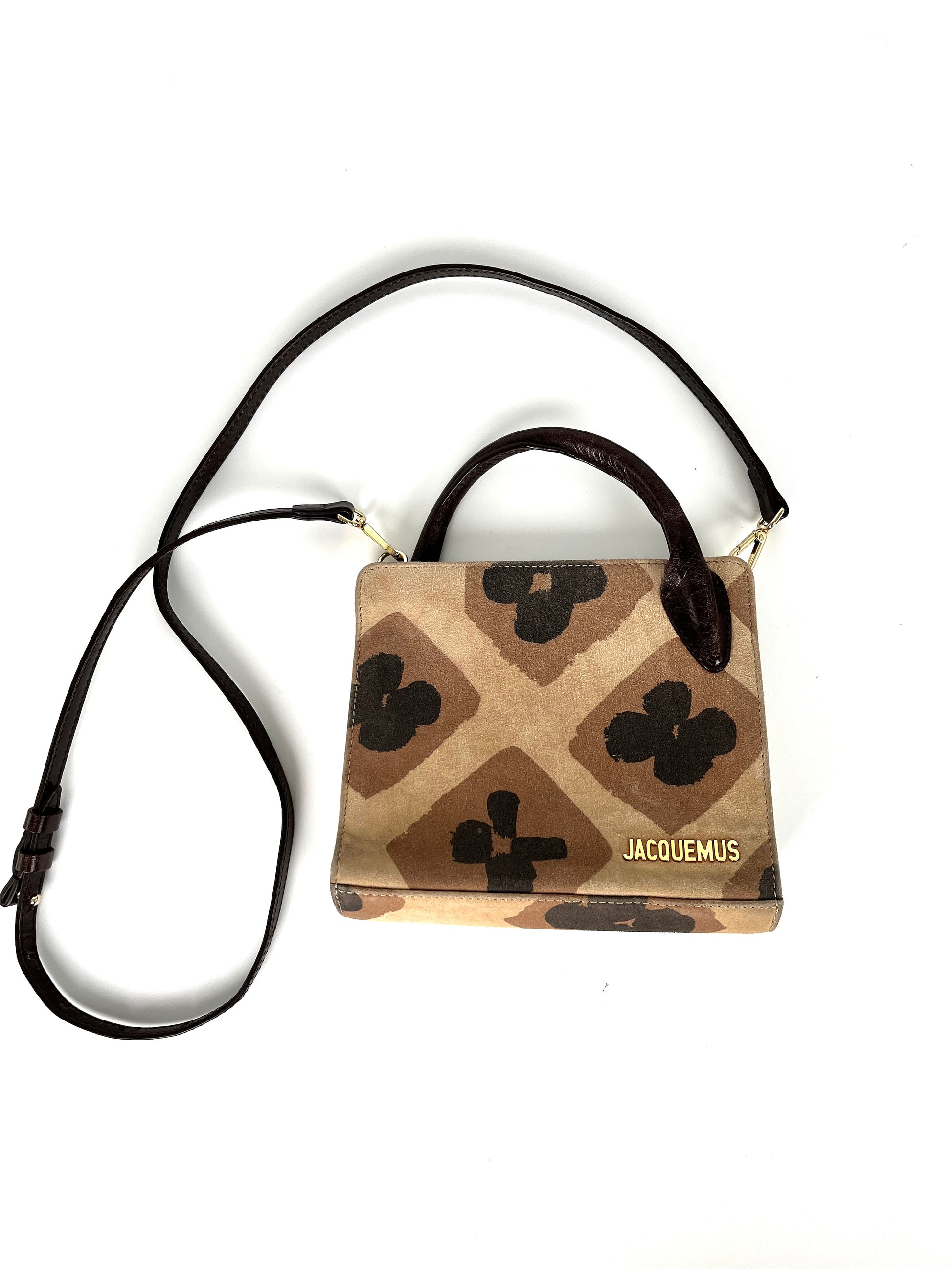 Jacquemus Mini Le Sac Bahia Suede Printed Brown Black Crossbody Bag