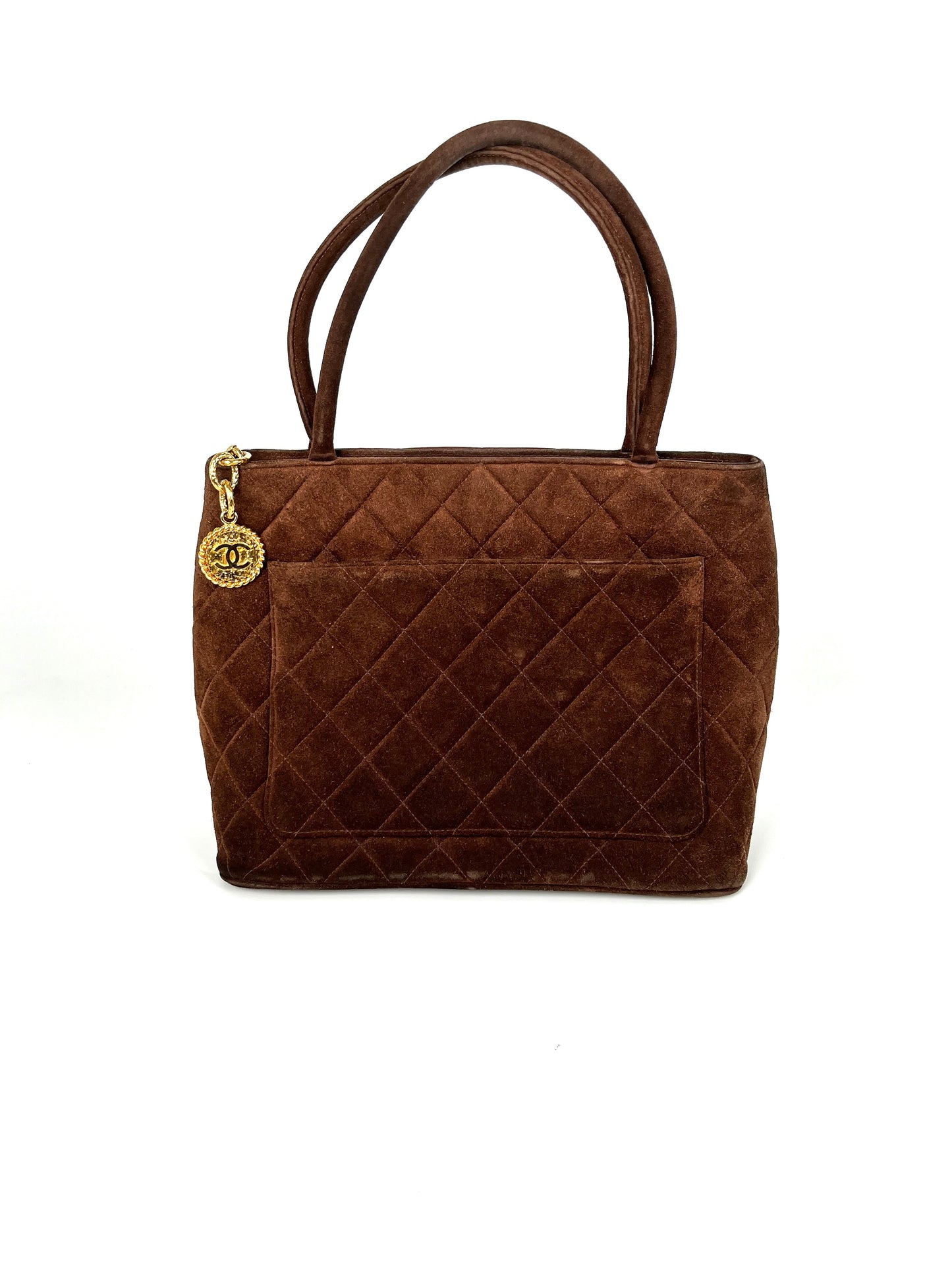 Vintage Chanel CC Timeless Medallion Suede Brown Tote