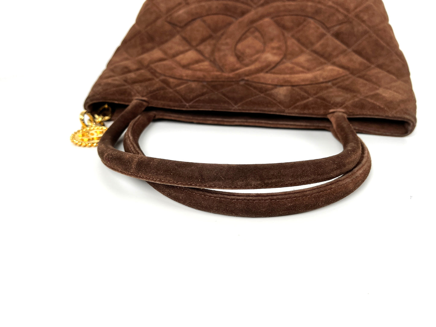 Vintage Chanel Timeless CC Medallion Suede Brown Tote