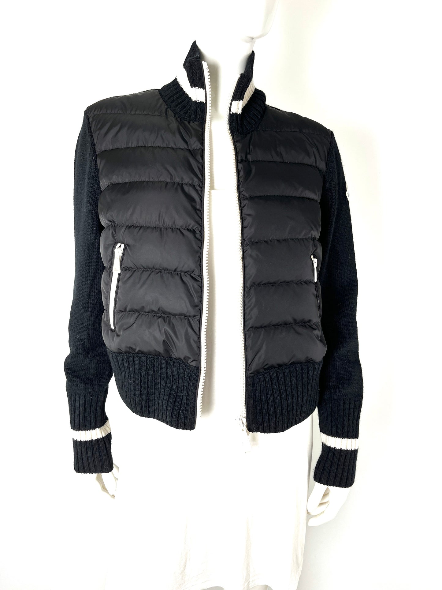 Moncler Black Wool Padded Zip Cardigan Tricot Down Sweater Jacket XL