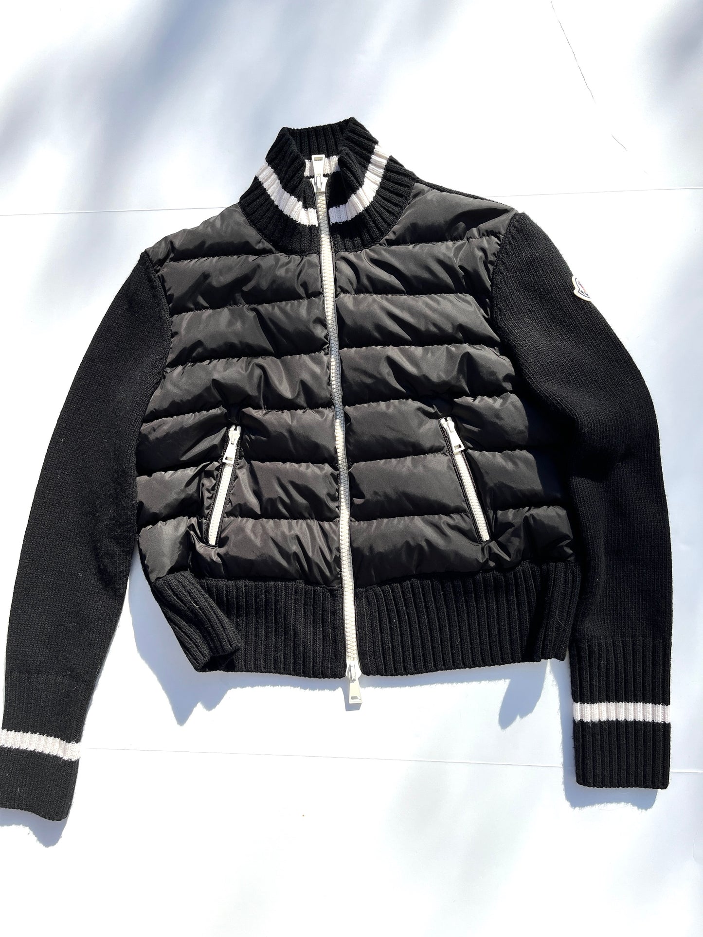 Moncler Black Wool Padded Zip Cardigan Tricot Down Sweater Jacket XL