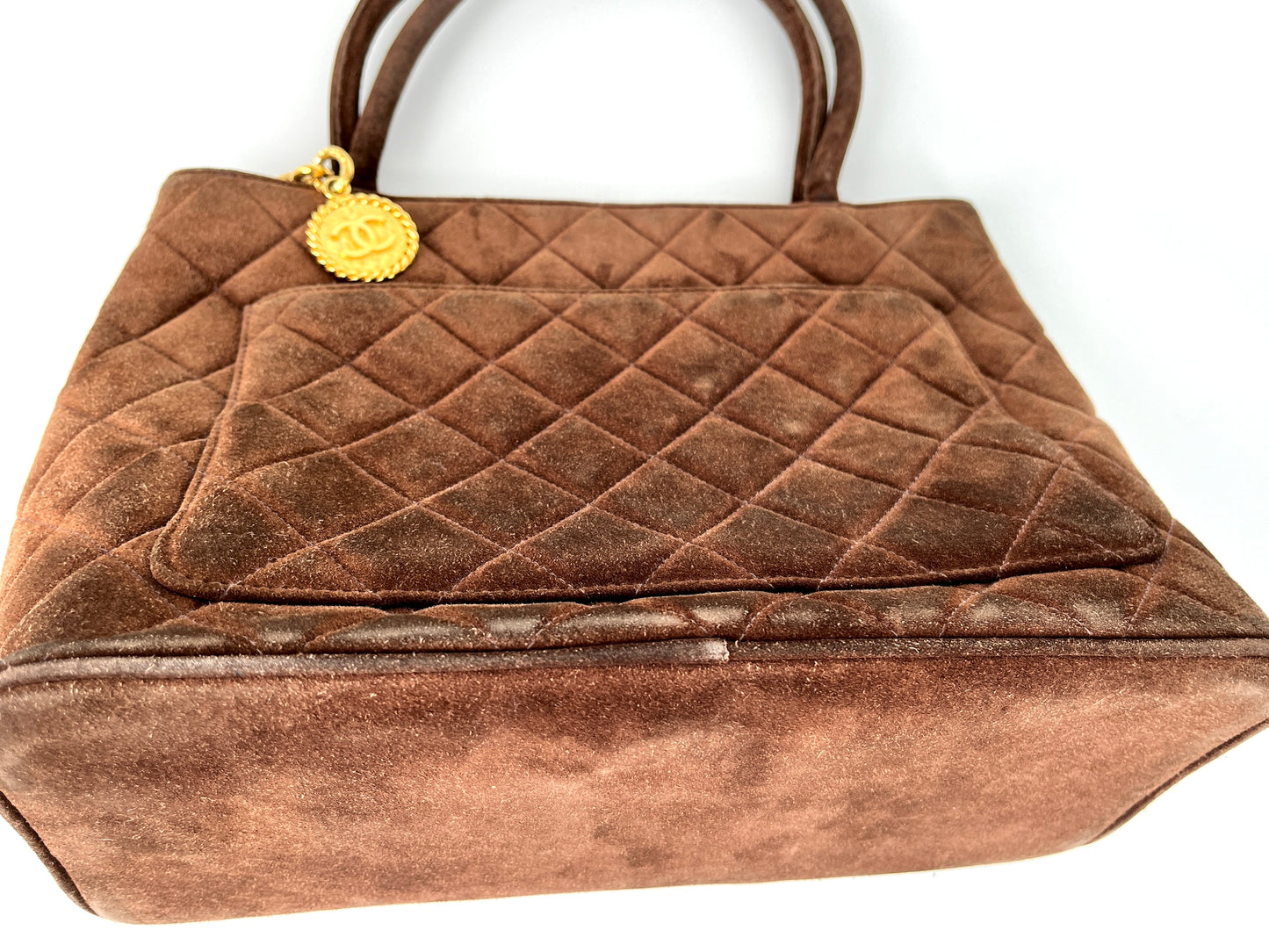 Vintage Chanel Timeless CC Medallion Suede Brown Tote