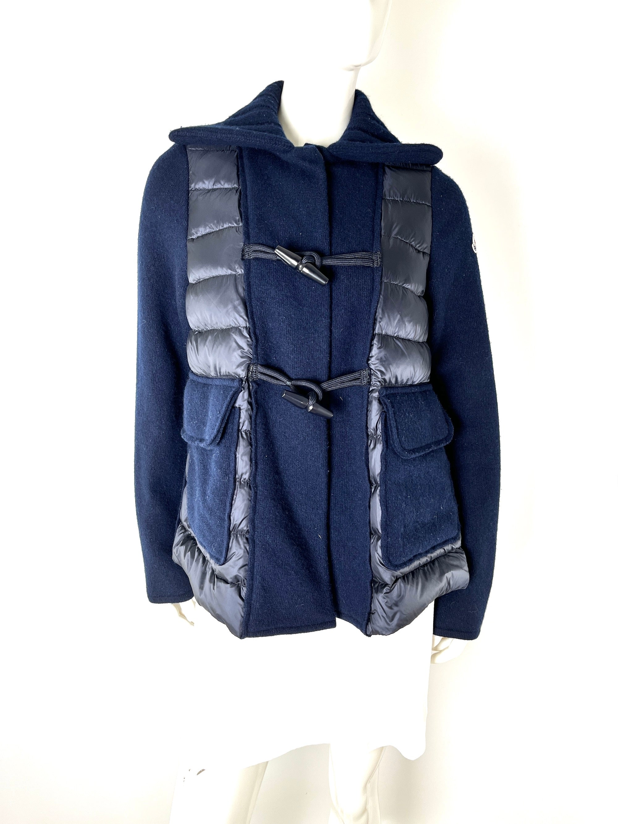 Moncler Navy Wool Padded Maglione Tricot Cardigan Down Jacket L