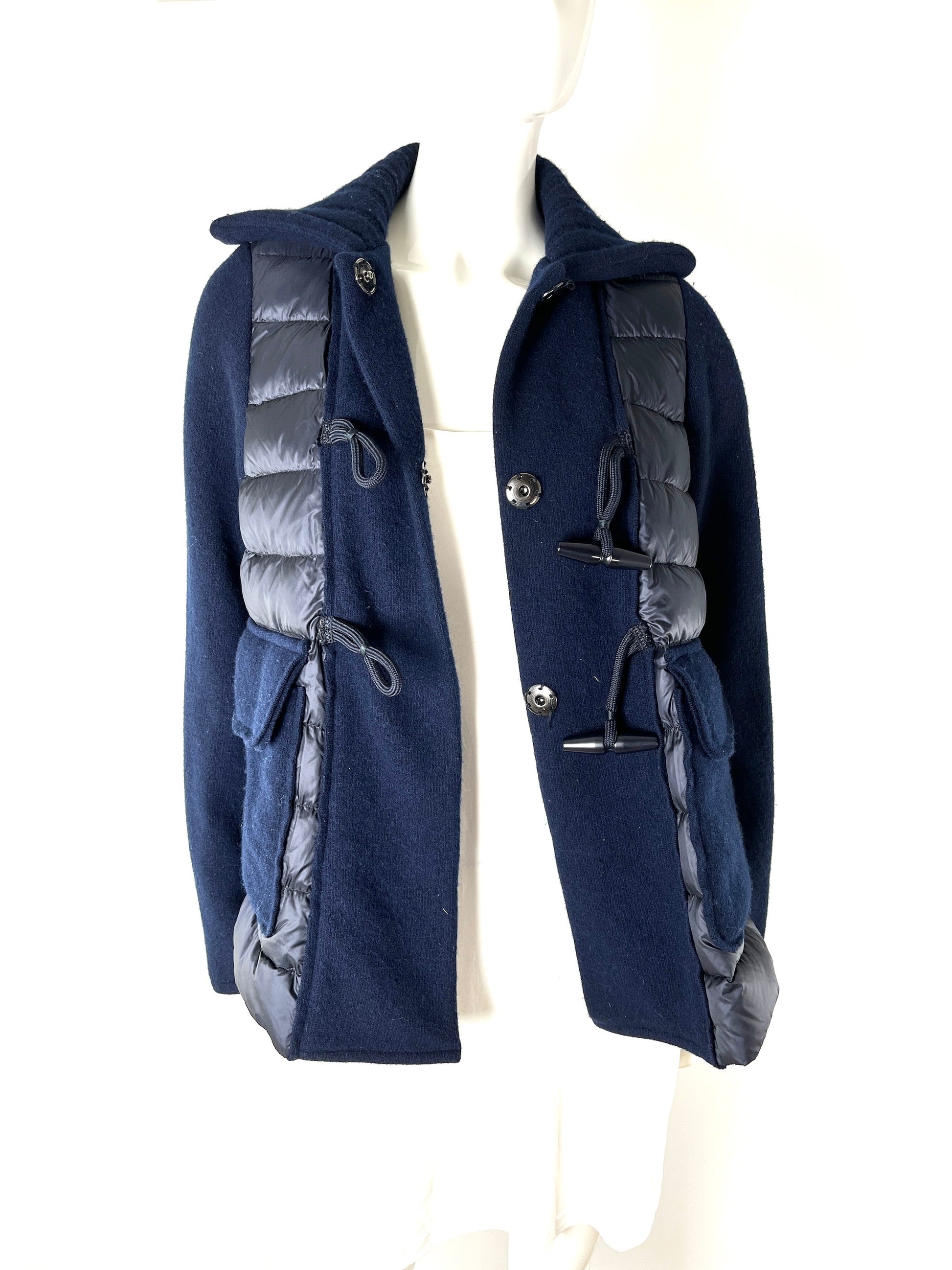 Moncler Navy Wool Padded Maglione Tricot Cardigan Down Jacket L