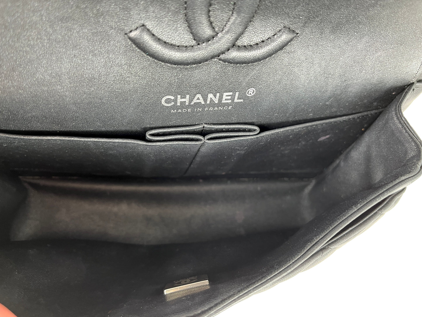 CHANEL Charcoal So Black Lambskin Small Double Flap Quilted Shoulder Bag