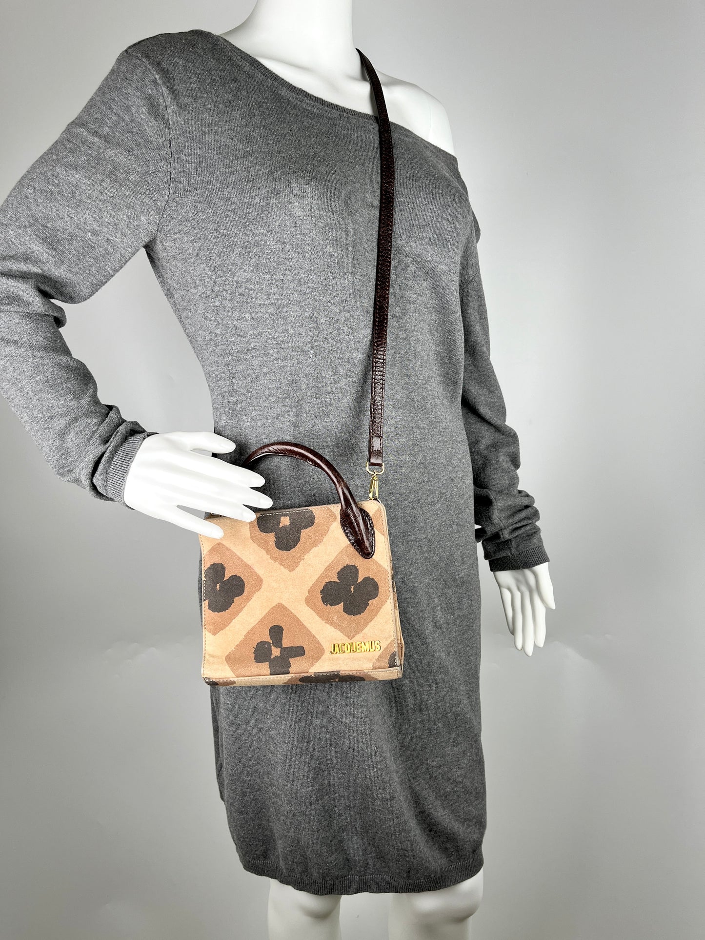 Jacquemus Mini Le Sac Bahia Suede Printed Brown Black Crossbody Bag