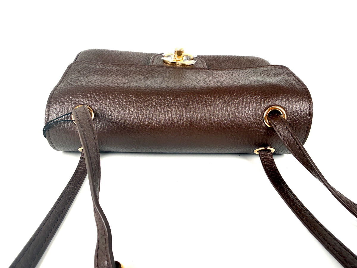 CHANEL Mini Souplissimo Flap Bag Brown Grained Calfskin Leather Gold Hardware Crossbody Bag