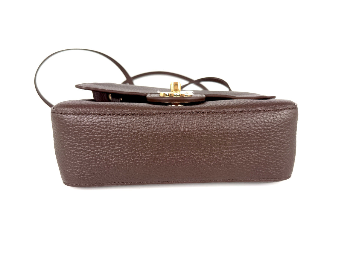 CHANEL Mini Souplissimo Flap Bag Brown Grained Calfskin Leather Gold Hardware Crossbody Bag