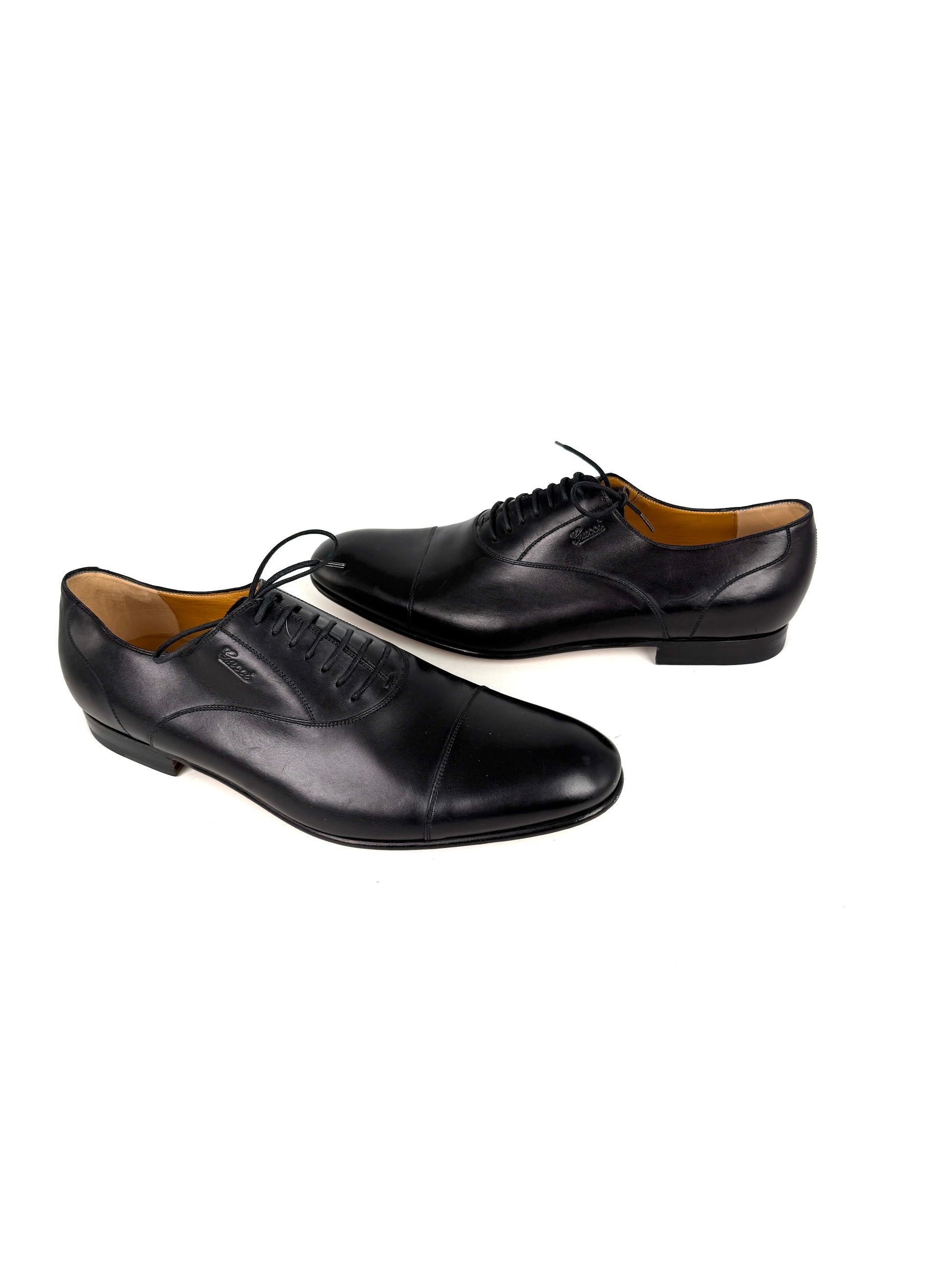 GUCCI Oxford Cap Toe Black Leather Lace Up Dress Shoes 9 New