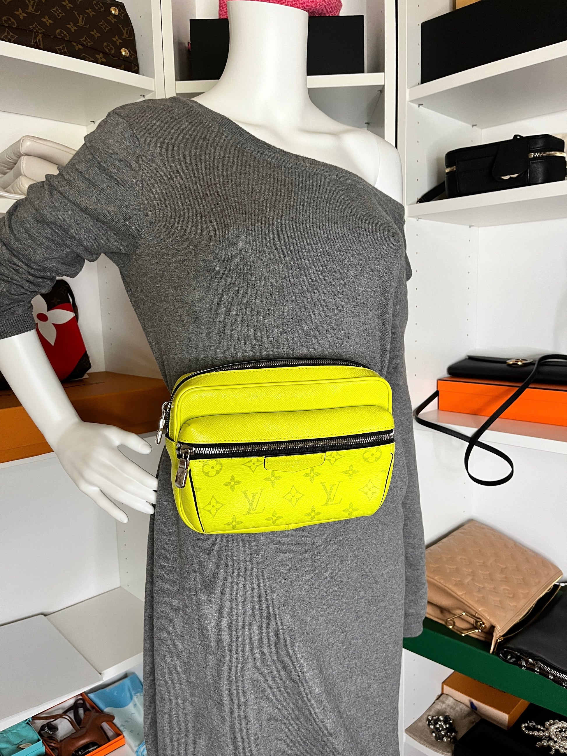 LOUIS VUITTON Taiga Outdoor Bumbag Neon Yellow Crossbody Bag