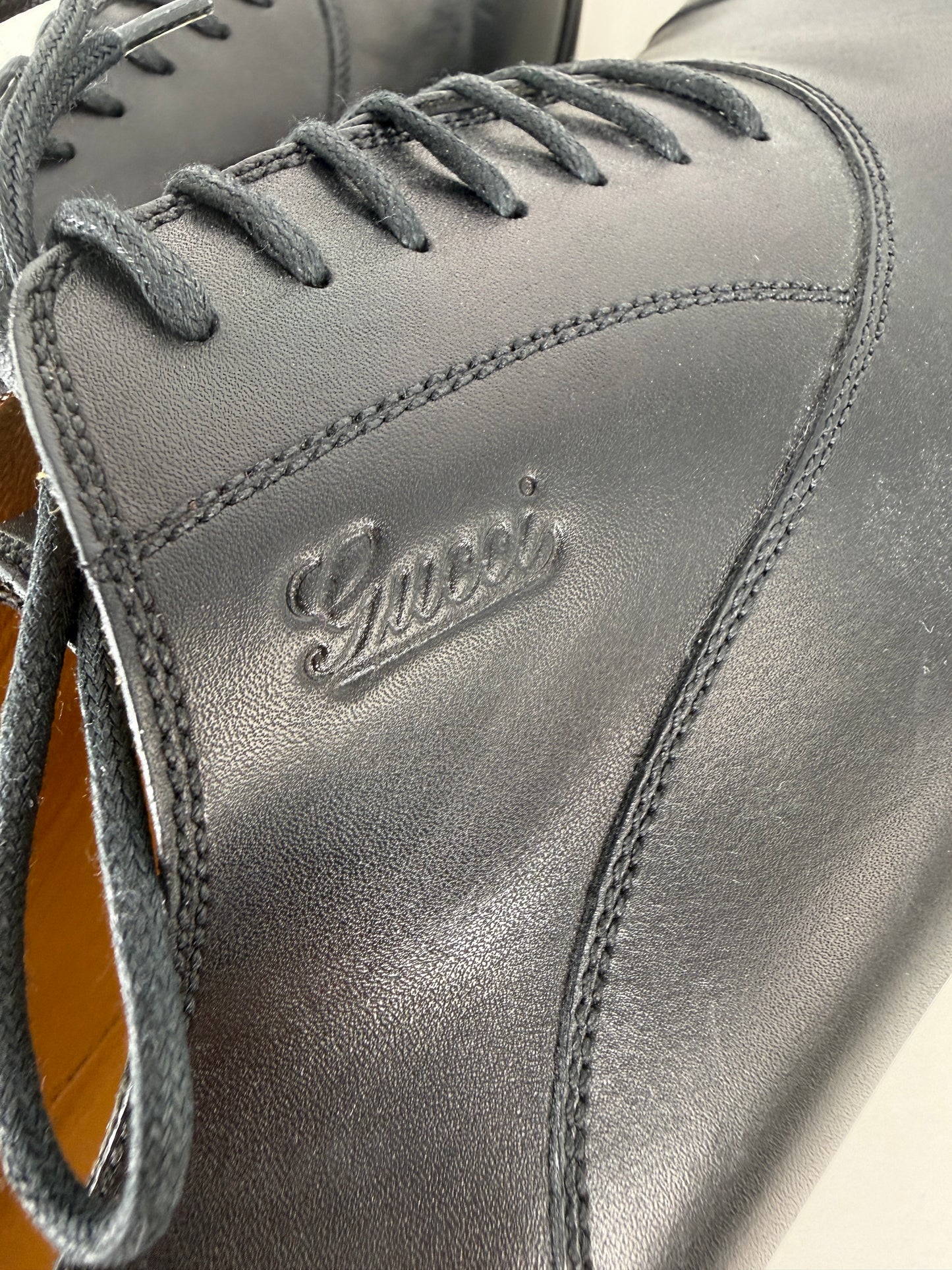 GUCCI Oxford Cap Toe Black Leather Lace Up Dress Shoes 9 New