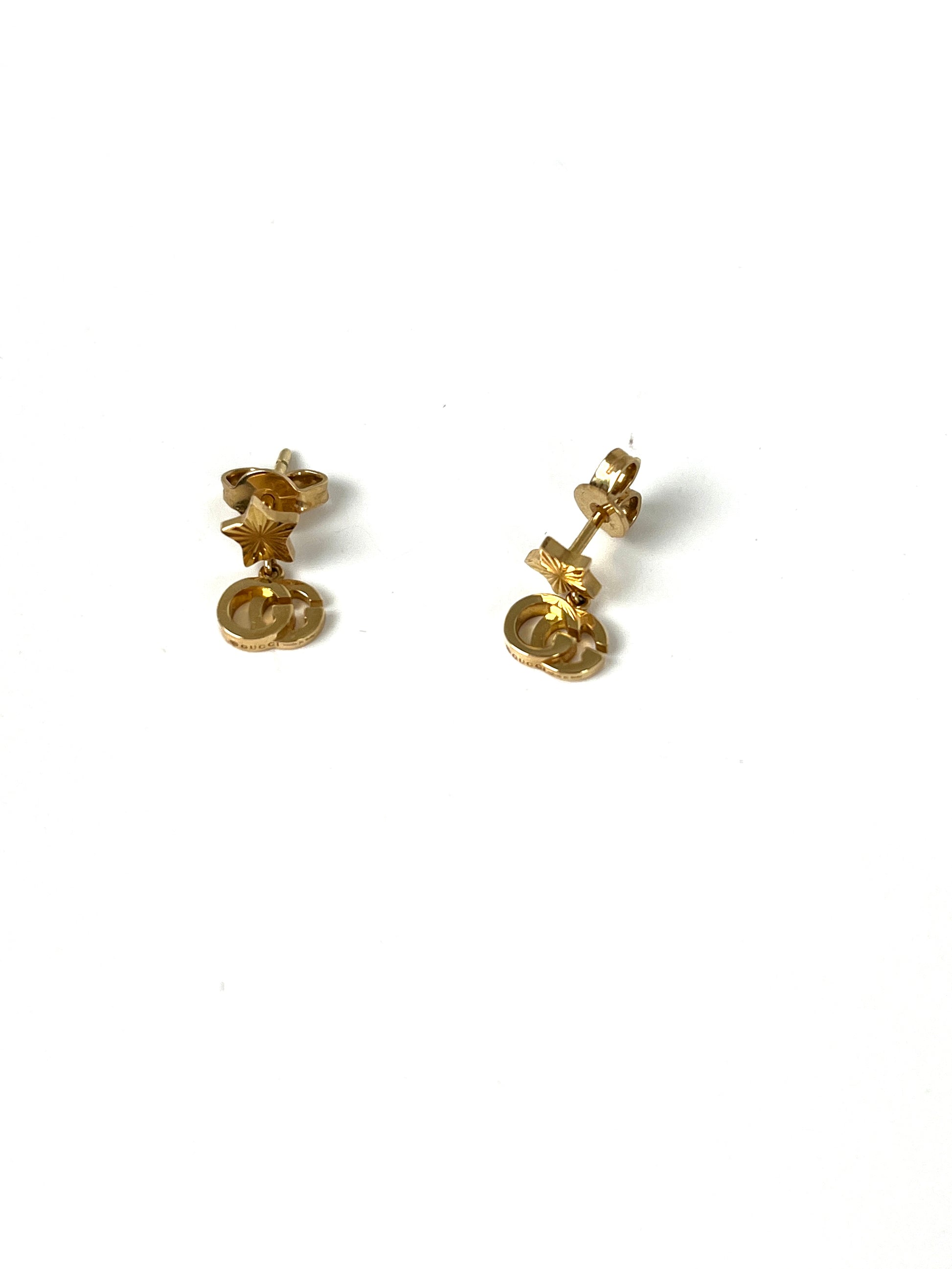 GUCCI GG Running Star 18k Yellow Gold Logo Drop Earrings