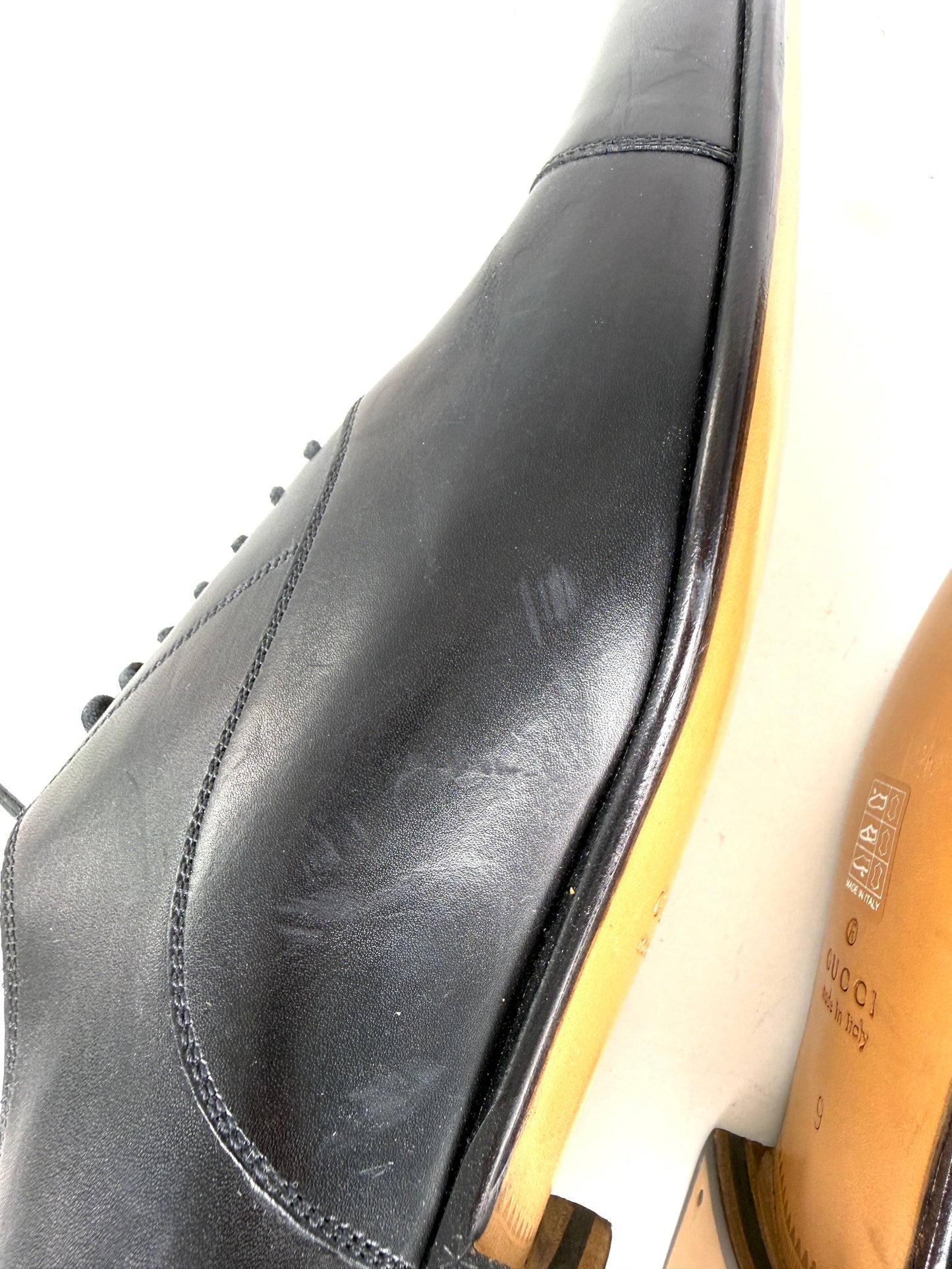 GUCCI Oxford Cap Toe Black Leather Lace Up Dress Shoes 9 New