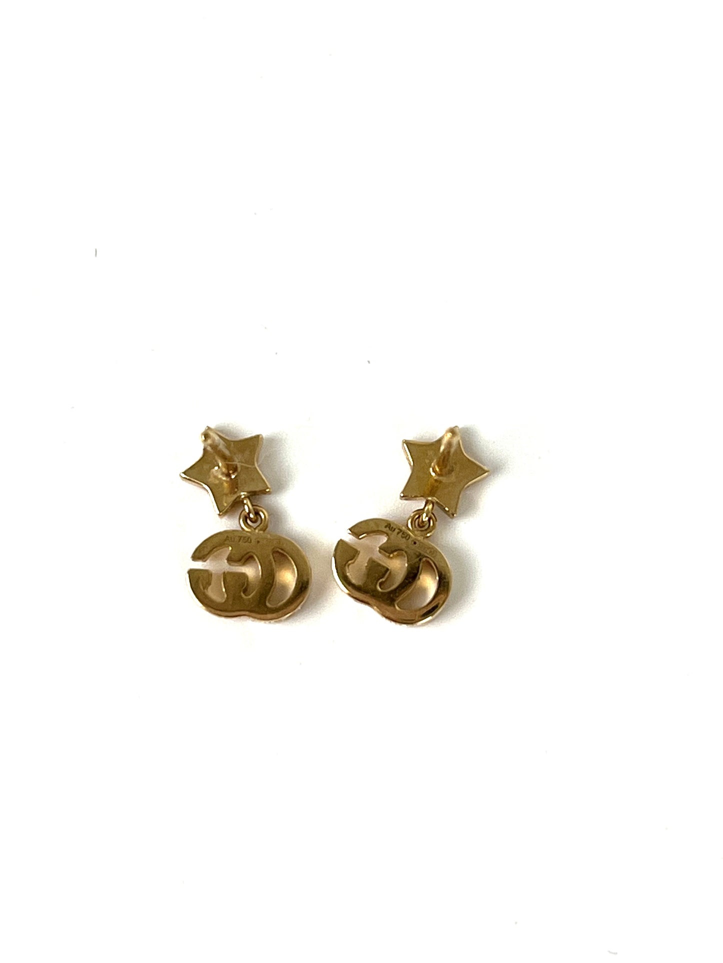 GUCCI GG Running Star 18k Yellow Gold Logo Drop Earrings