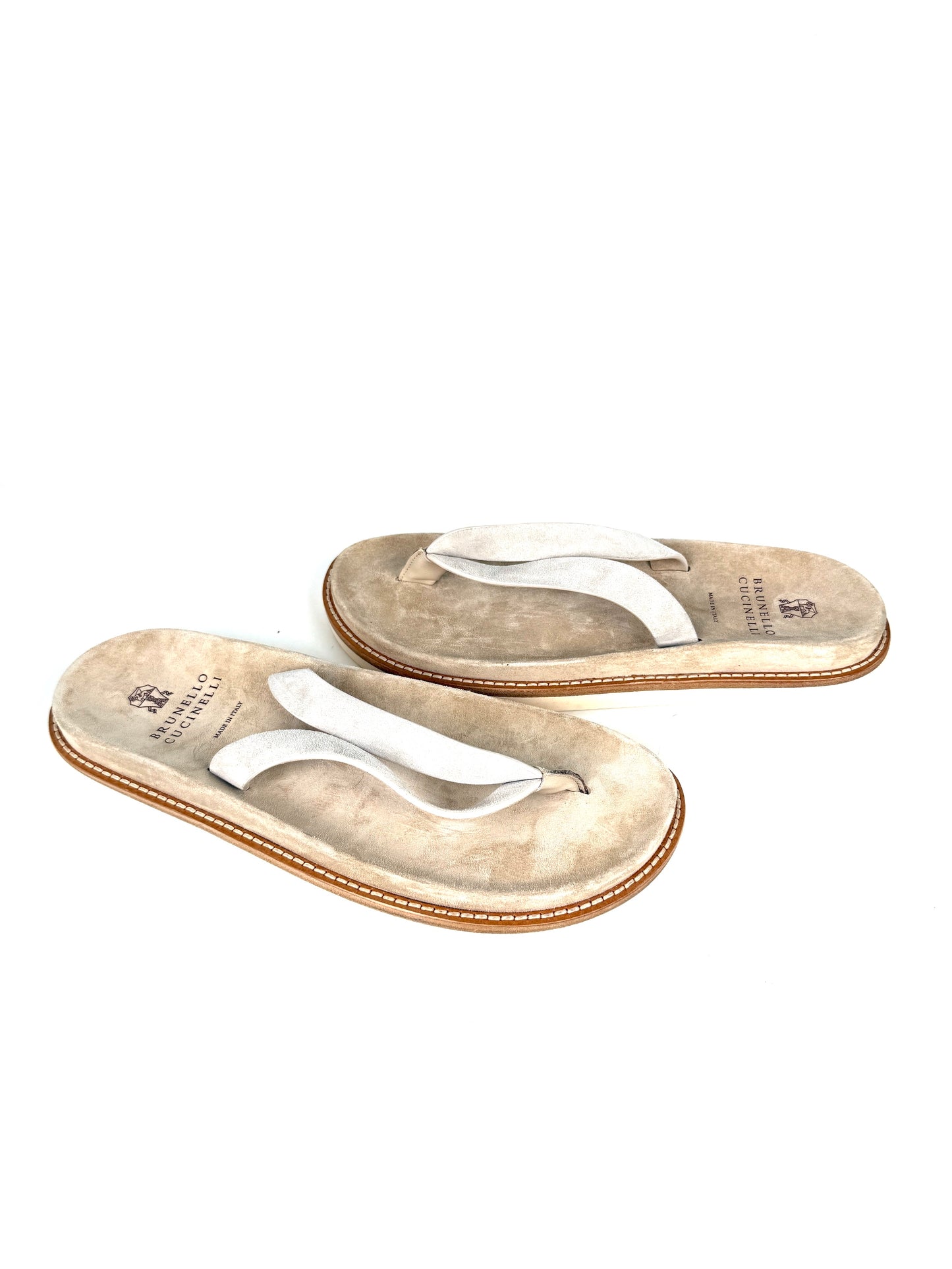 Brunello Cucinelli Mens Sand Beige Suede Leather Slipper Flip Flop Sandals 44  11 New