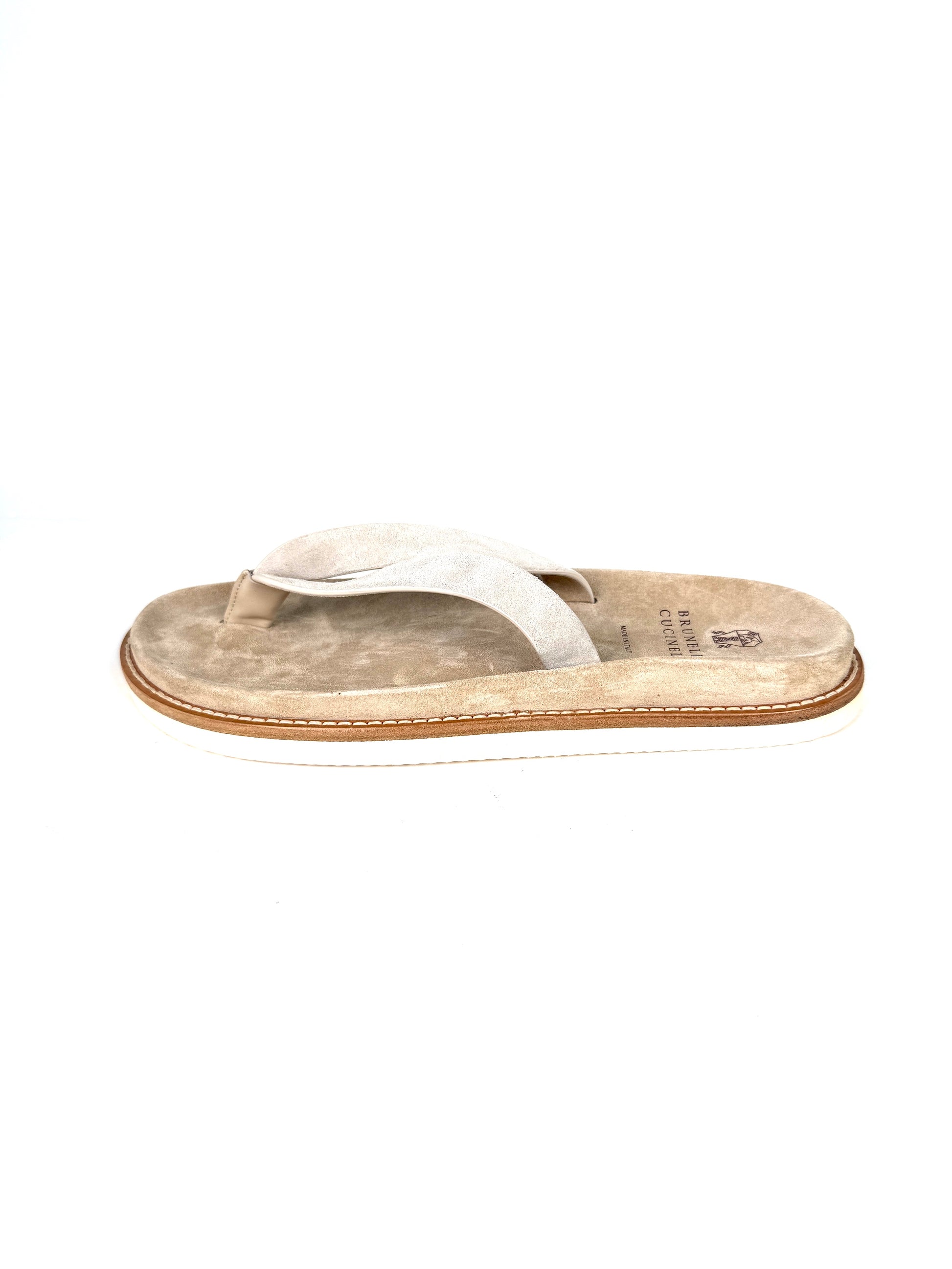 Brunello Cucinelli Mens Sand Beige Suede Leather Slipper Flip Flop Sandals 44  11 New
