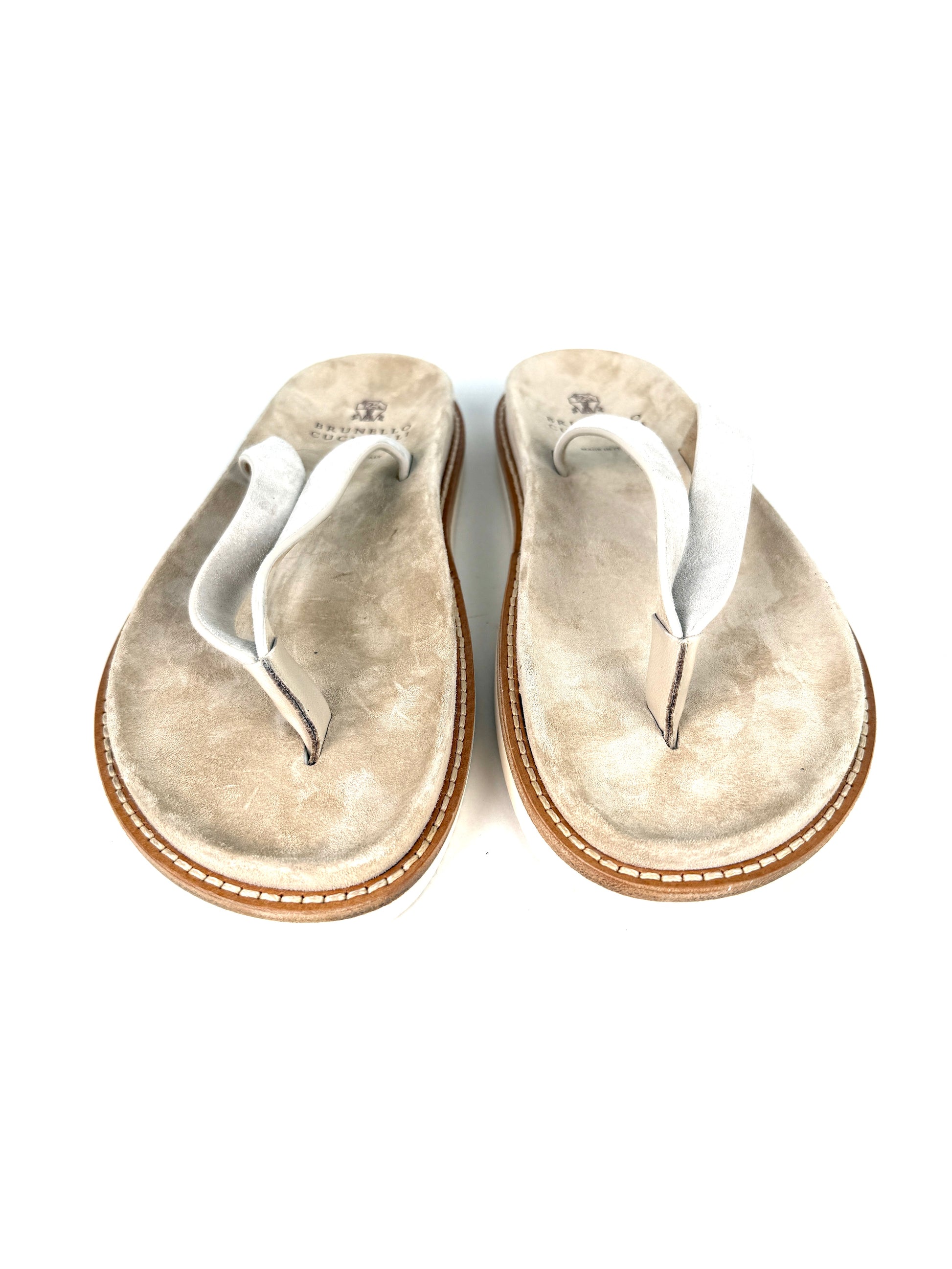 Brunello Cucinelli Mens Sand Beige Suede Leather Slipper Flip Flop Sandals 44  11 New