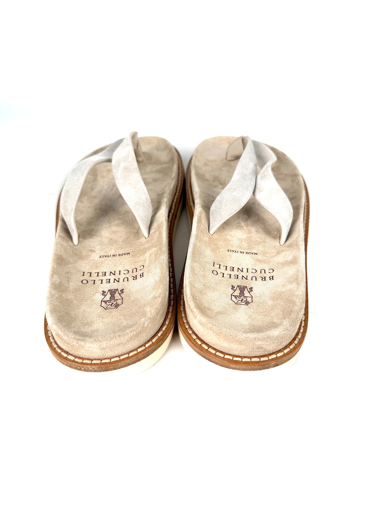 Brunello Cucinelli Mens Sand Beige Suede Leather Slipper Flip Flop Sandals 44  11 New