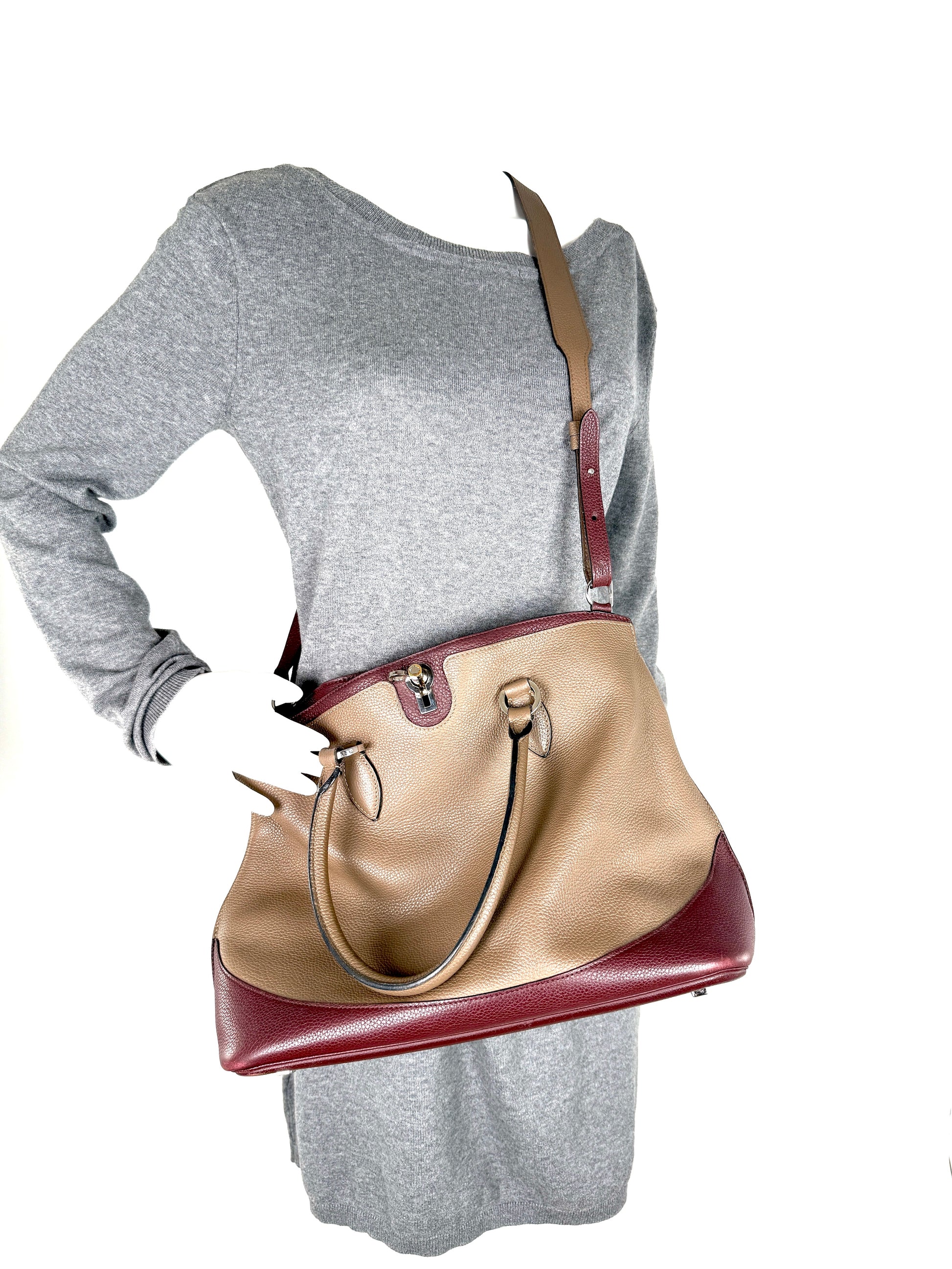 Moynat Josephine MM Bi Color Taupe Medoc Shoulder Crossbody Bag 