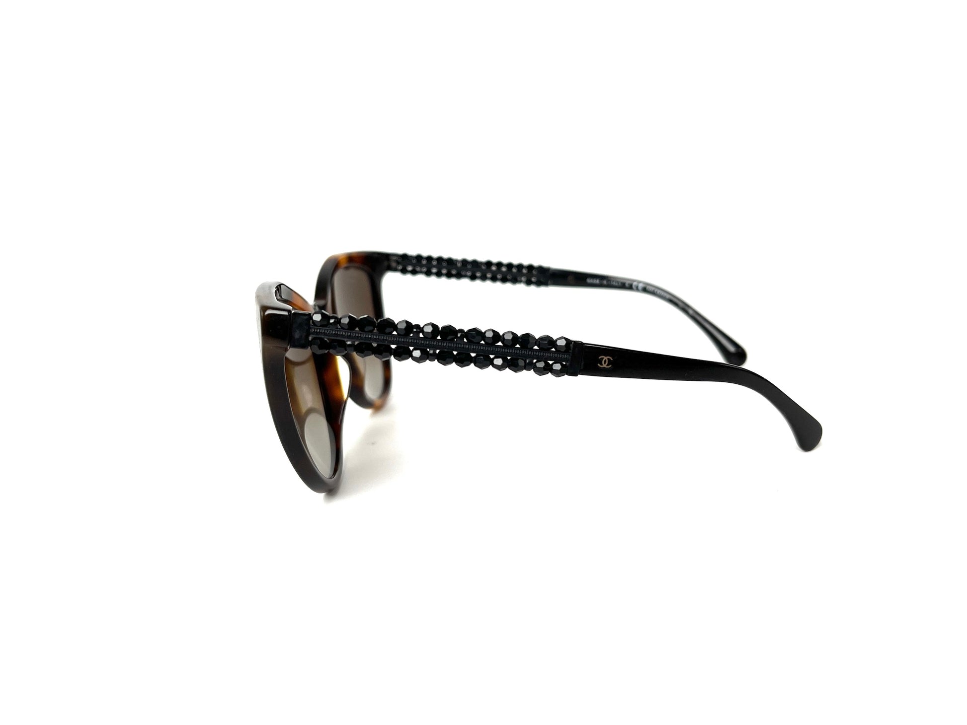 CHANEL 5376-B-A Butterfly Bijoux Brown Black Beaded Sunglasses