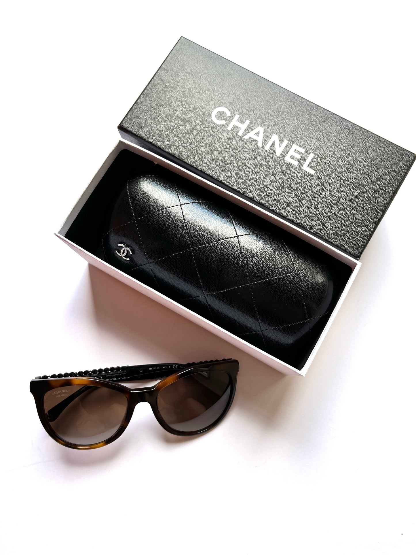 CHANEL 5376-B-A Butterfly Bijoux Brown Black Beaded Sunglasses