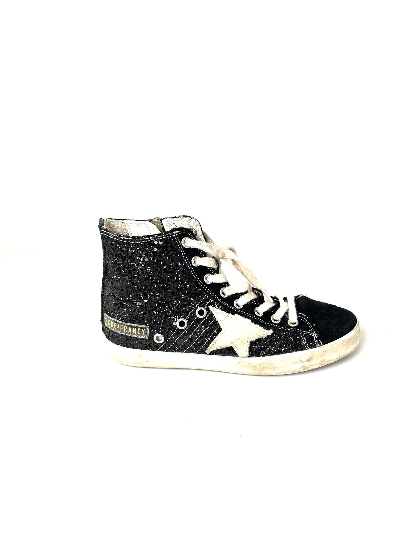 Golden Goose Francy Black Glitter Sparkly High Top Sneakers 35 5