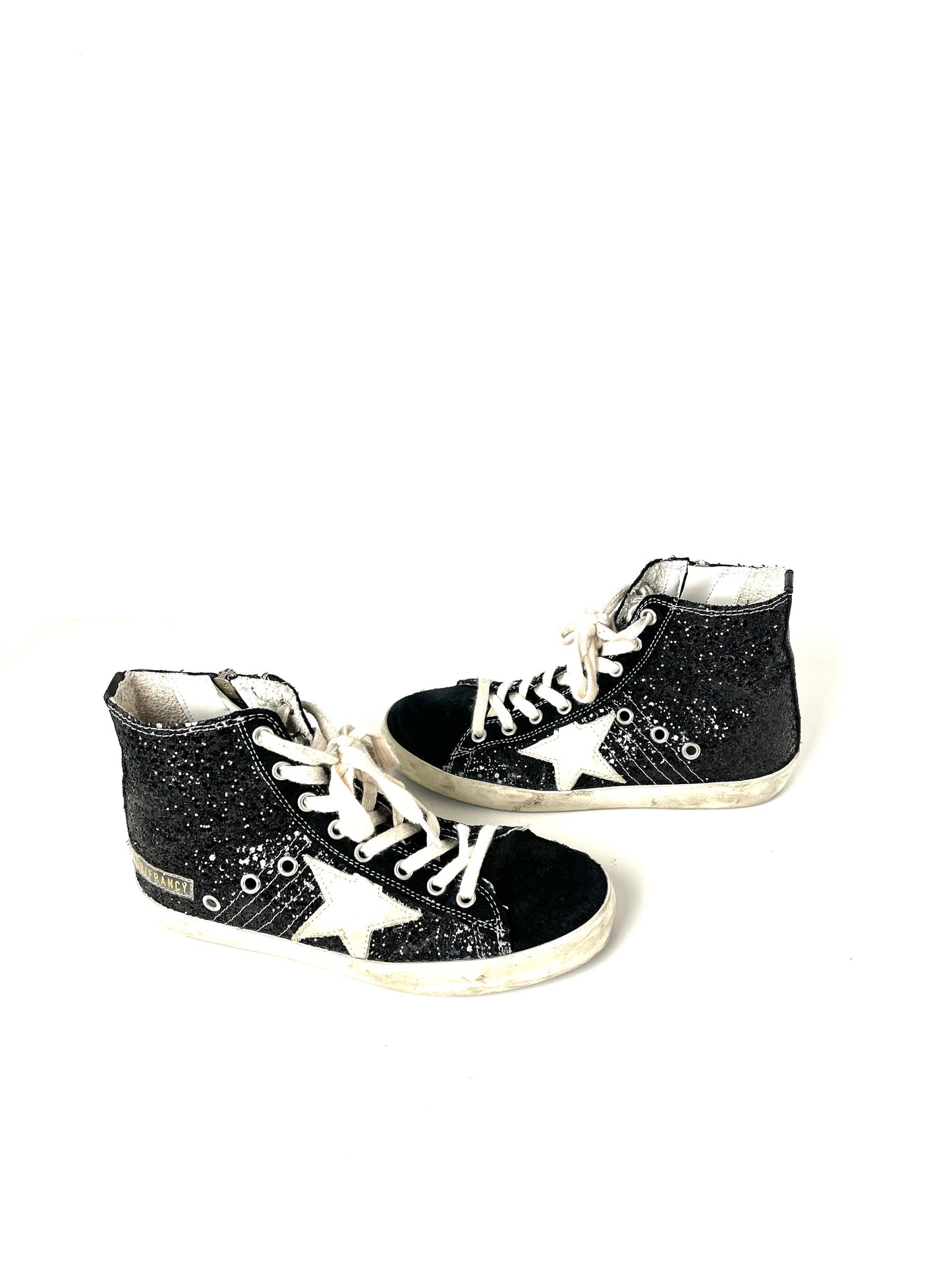 Golden Goose Francy Black Glitter Sparkly High Top Sneakers 35 5