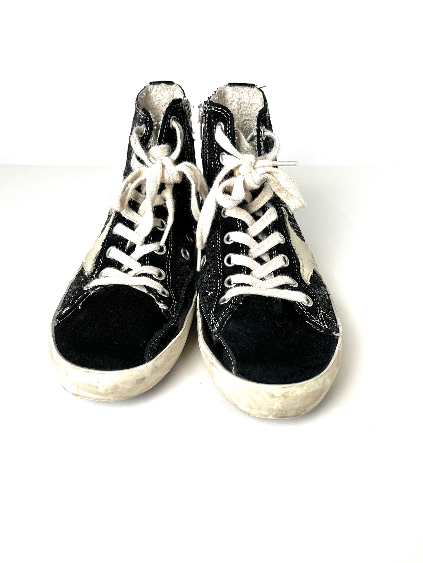 Golden Goose Francy Black Glitter Sparkly High Top Sneakers 35 5