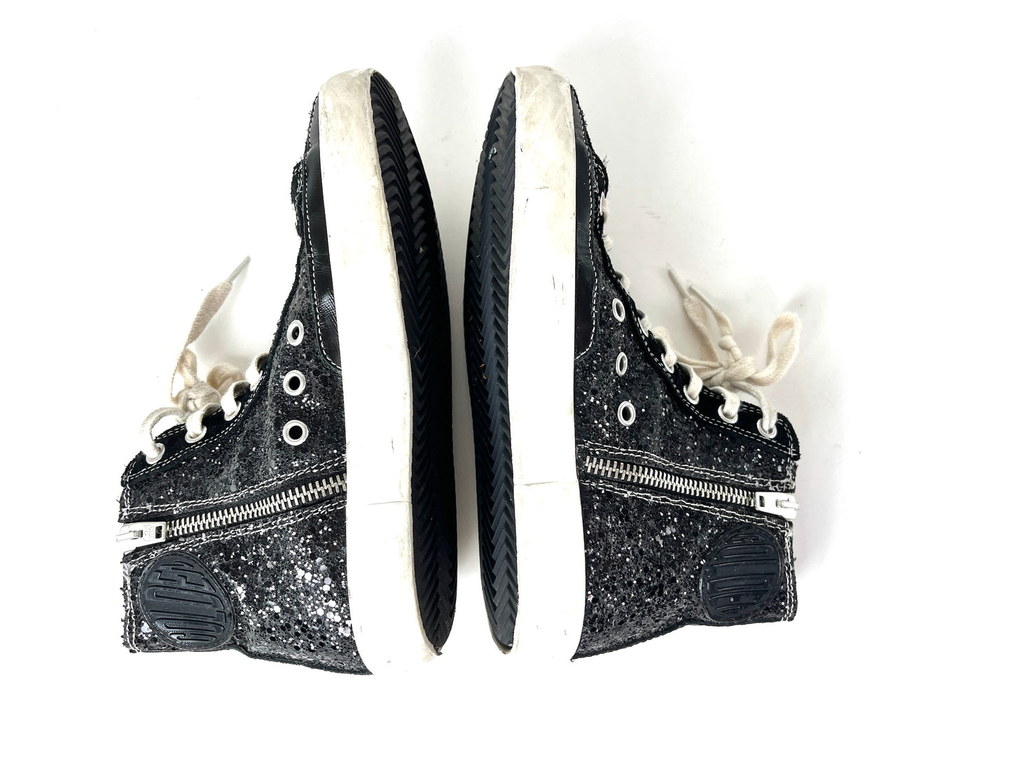 Golden Goose Francy Black Glitter Sparkly High Top Sneakers 35 5