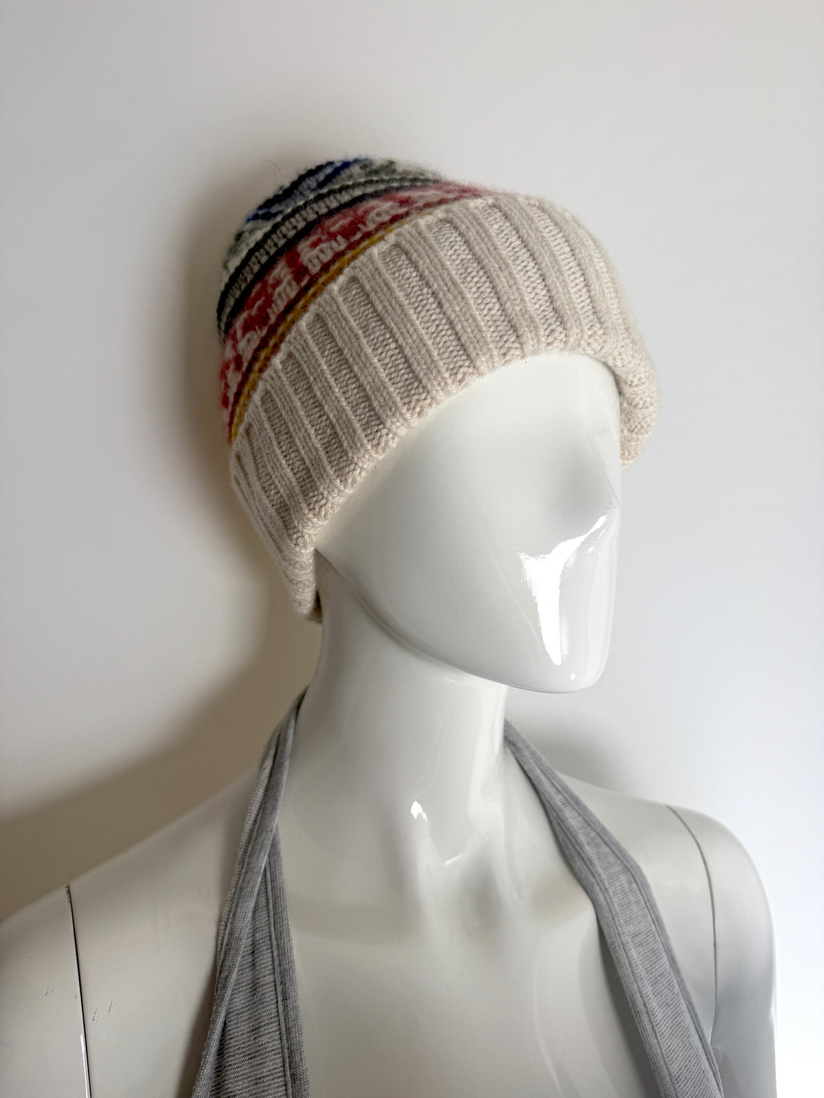 Loro Piana Pattern Printed Cashmere Winter Cream Green Red Beanie Hat