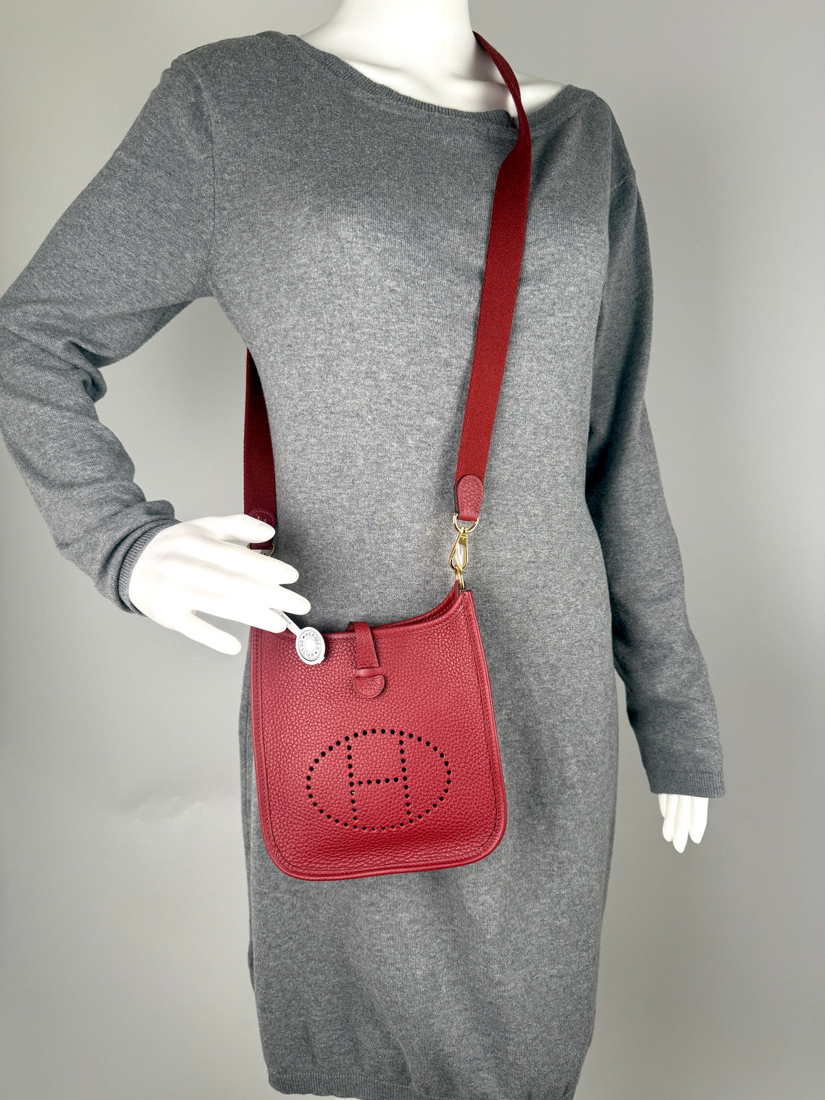 HERMES Mini Evelyne TPM 16 Rouge H Leather Crossbody Bag New