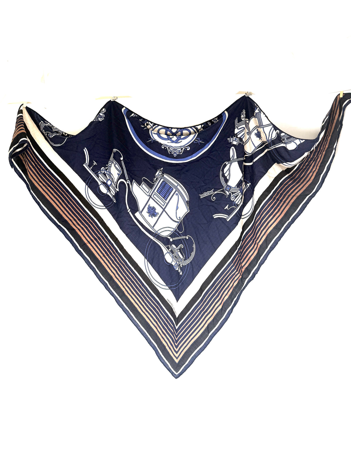 HERMES Ex Libris Giant Triangle Caban Natural Cashmere Silk Scarf New with tag
