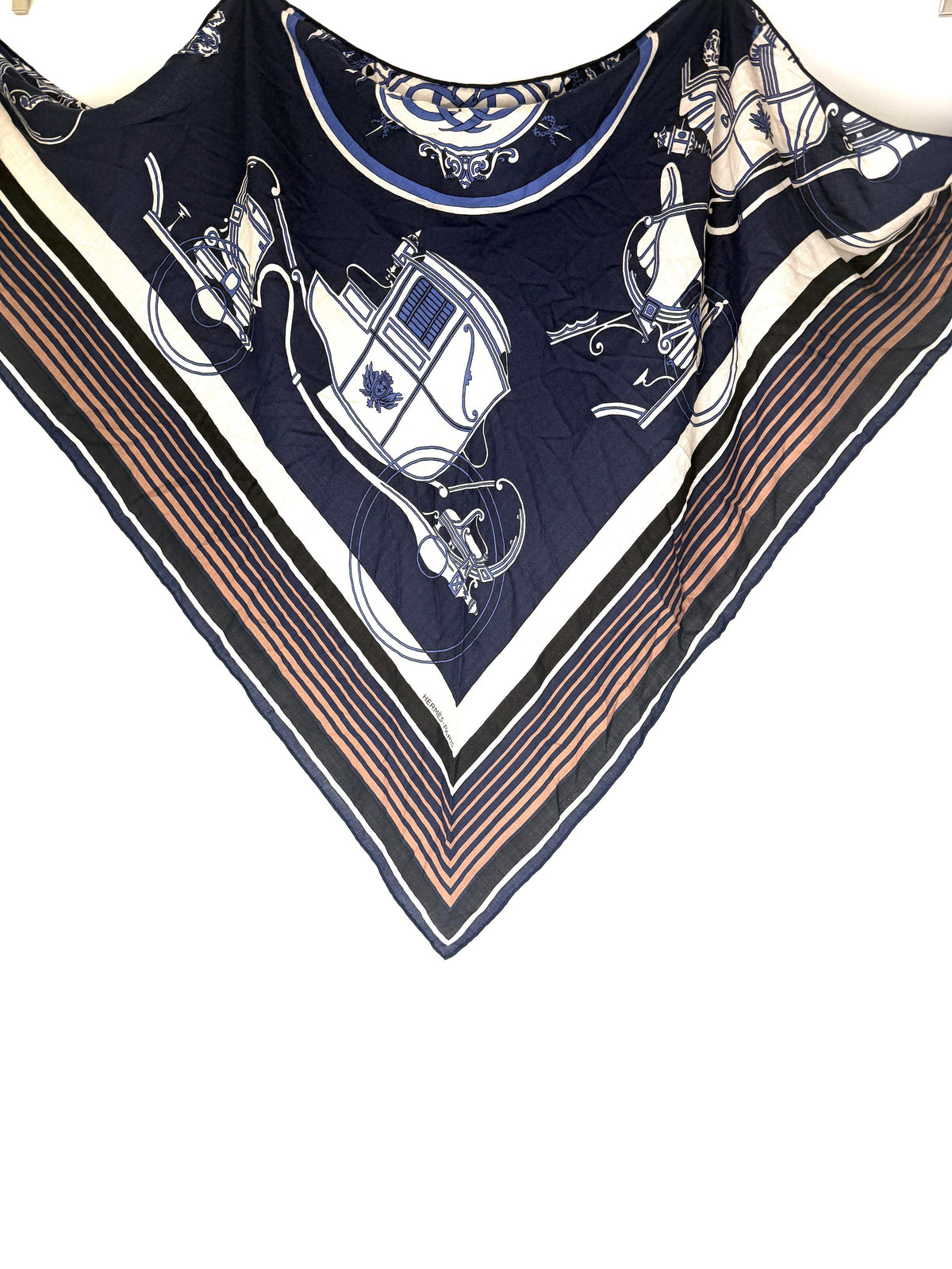 HERMES Ex Libris Giant Triangle Caban Natural Cashmere Silk Scarf New with tag