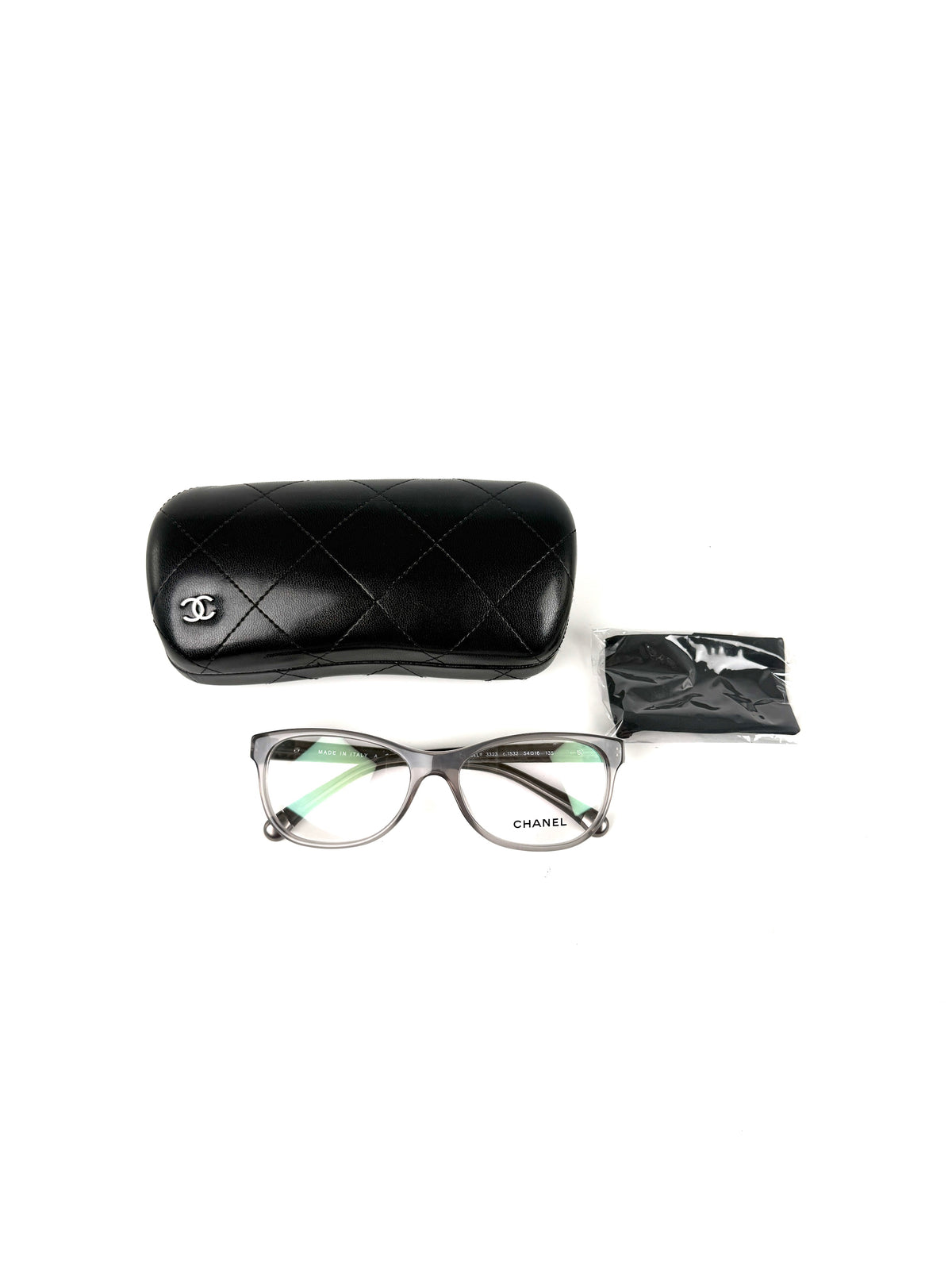 CHANEL Quilted CC Reading Eyeglasses Gray Acetate Frames