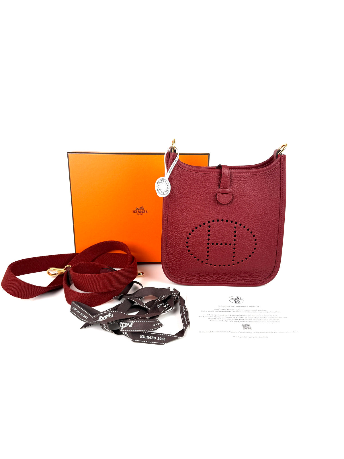 HERMES Mini Evelyne TPM 16 Rouge H Leather Crossbody Bag New