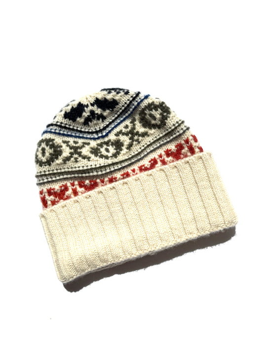 Loro Piana Pattern Printed Cashmere Winter Cream Green Red Beanie Hat