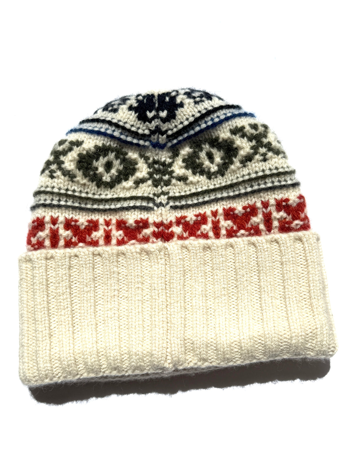 Loro Piana Pattern Printed Cashmere Winter Cream Green Red Beanie Hat