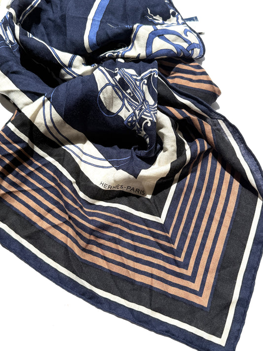 HERMES Ex Libris Giant Triangle Caban Natural Cashmere Silk Scarf New with tag