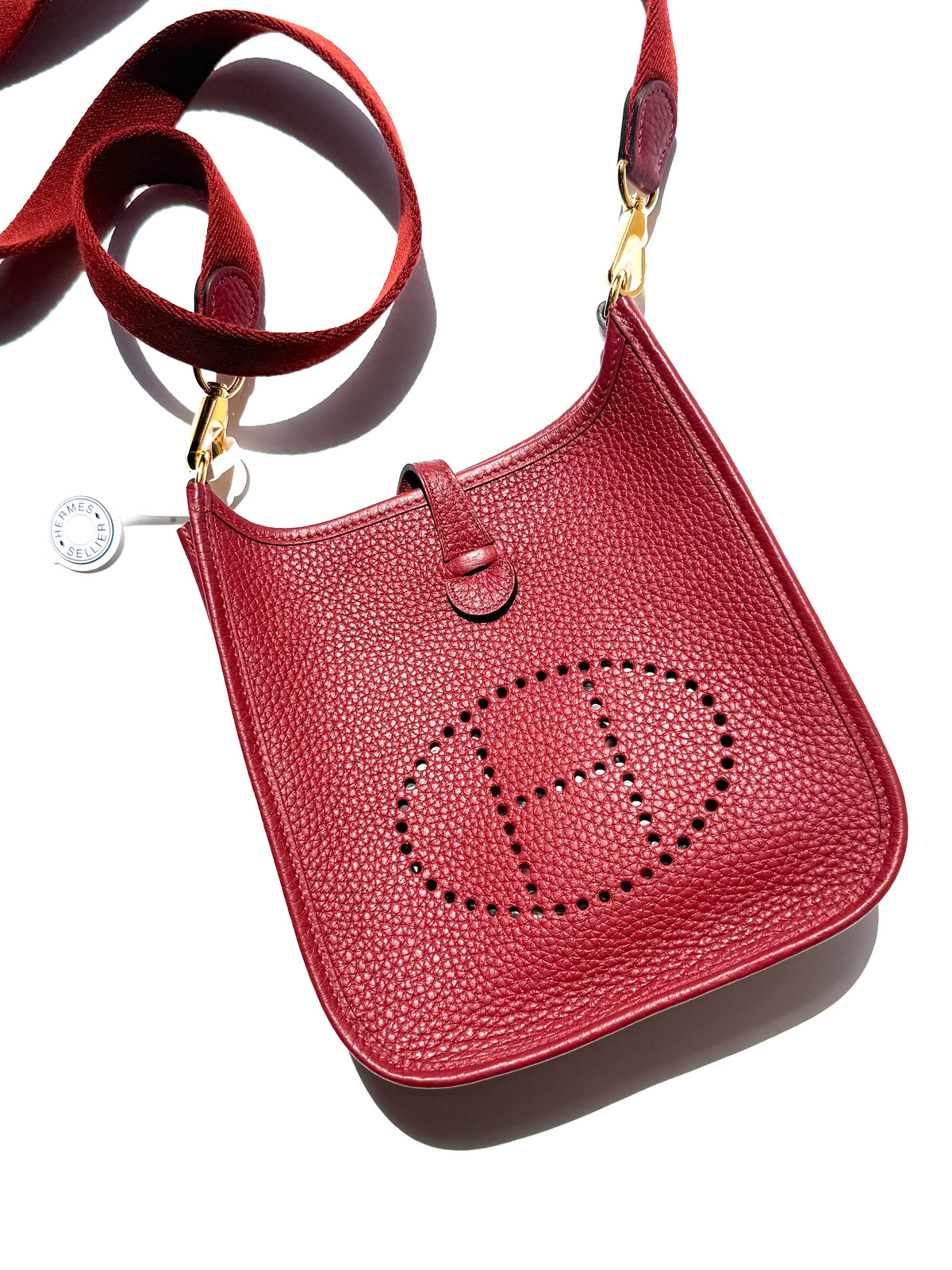 HERMES Mini Evelyne TPM 16 Rouge H Leather Crossbody Bag New