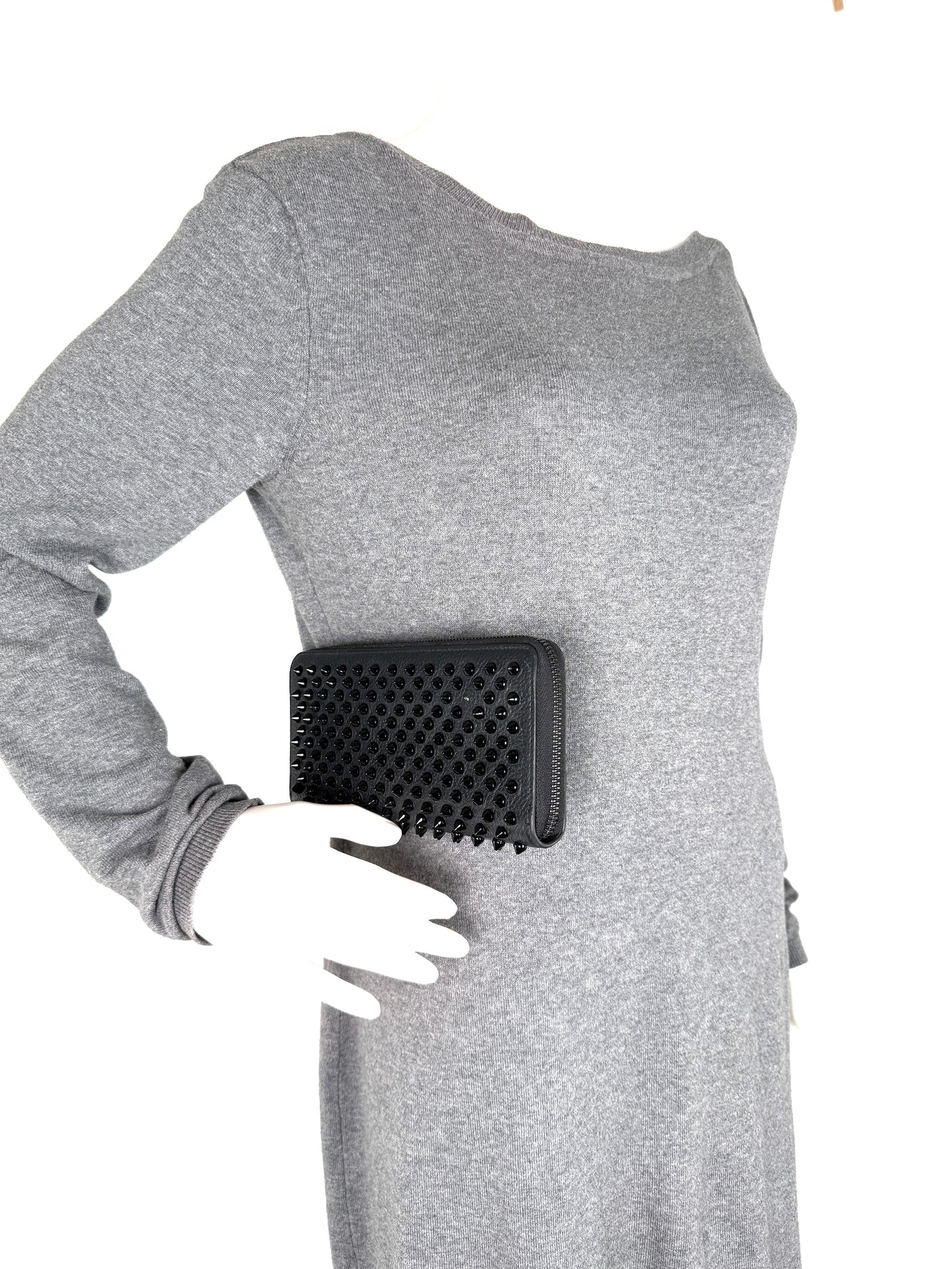 Christian Louboutin Panettone Black Calf Leather Spike Zip Long Wallet 