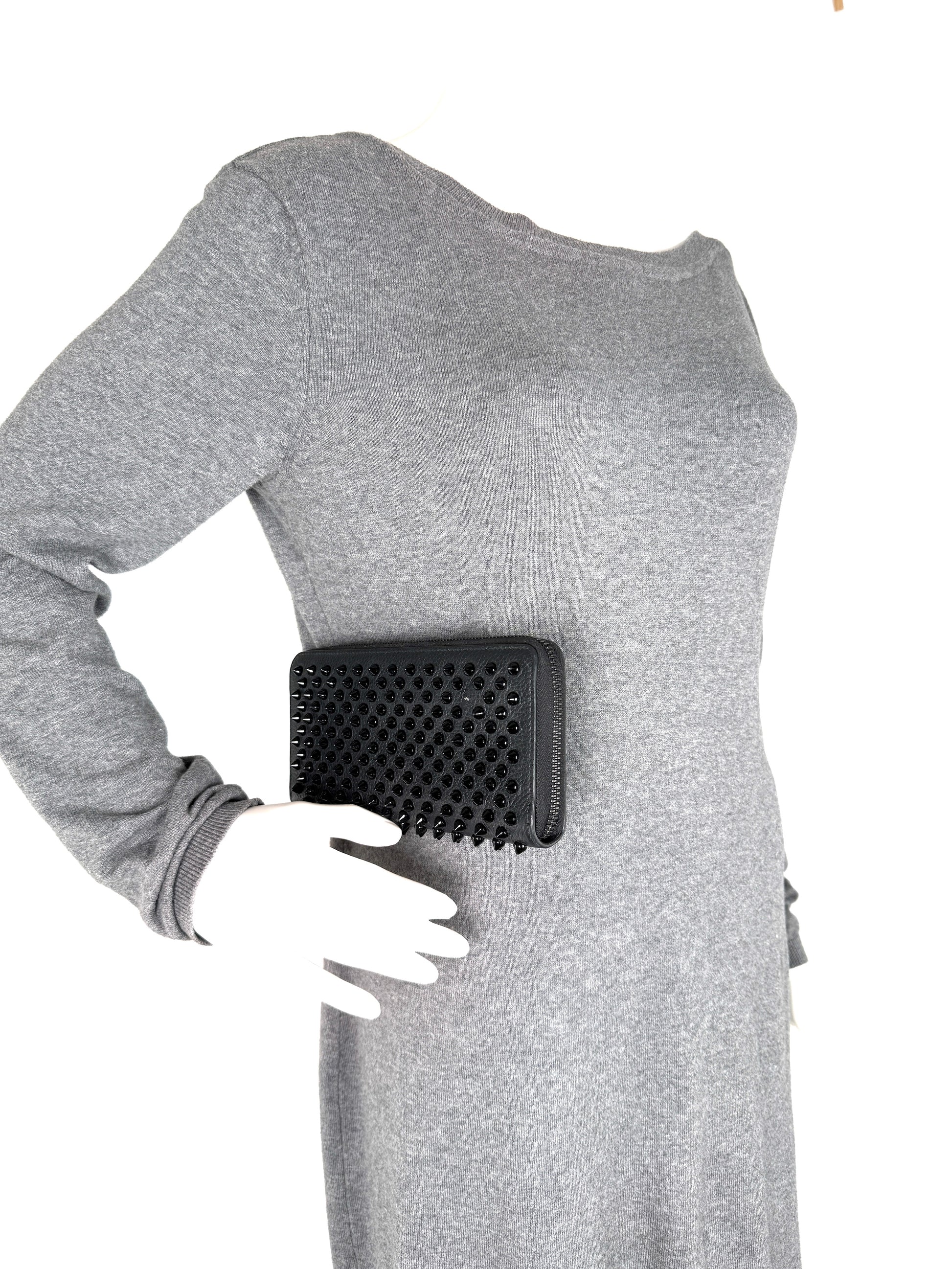 Christian Louboutin Panettone Black Calf Leather Spike Zip Long Wallet 