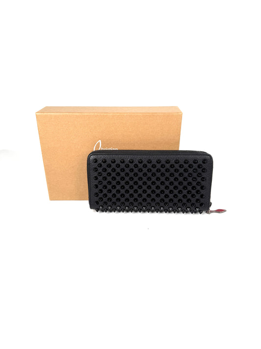 Christian Louboutin Panettone Black Calf Leather Spike Zip Long Wallet 