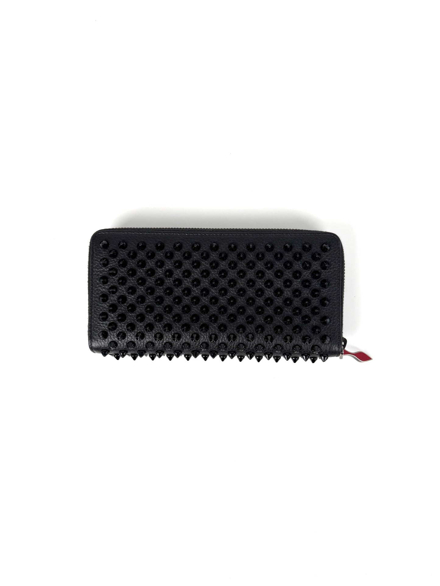 Christian Louboutin Panettone Black Calf Leather Spike Zip Long Wallet 