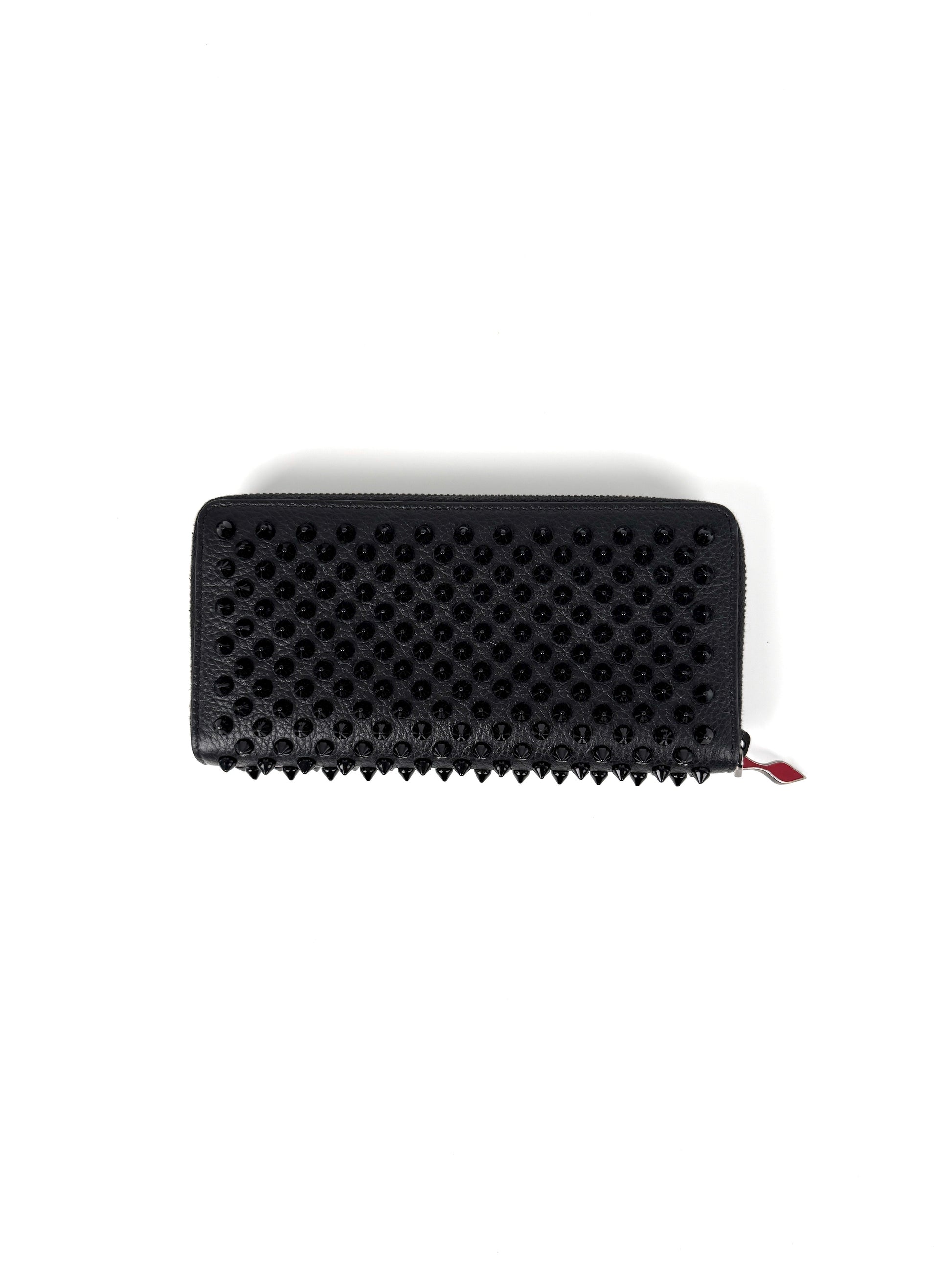 Christian Louboutin Panettone Black Calf Leather Spike Zip Long Wallet 