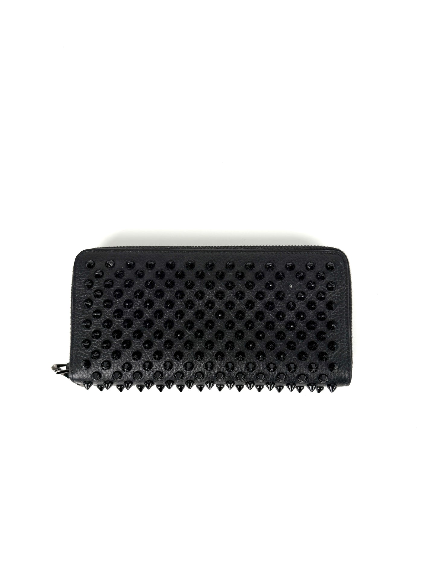 Christian Louboutin Panettone Black Calf Leather Spike Zip Long Wallet 