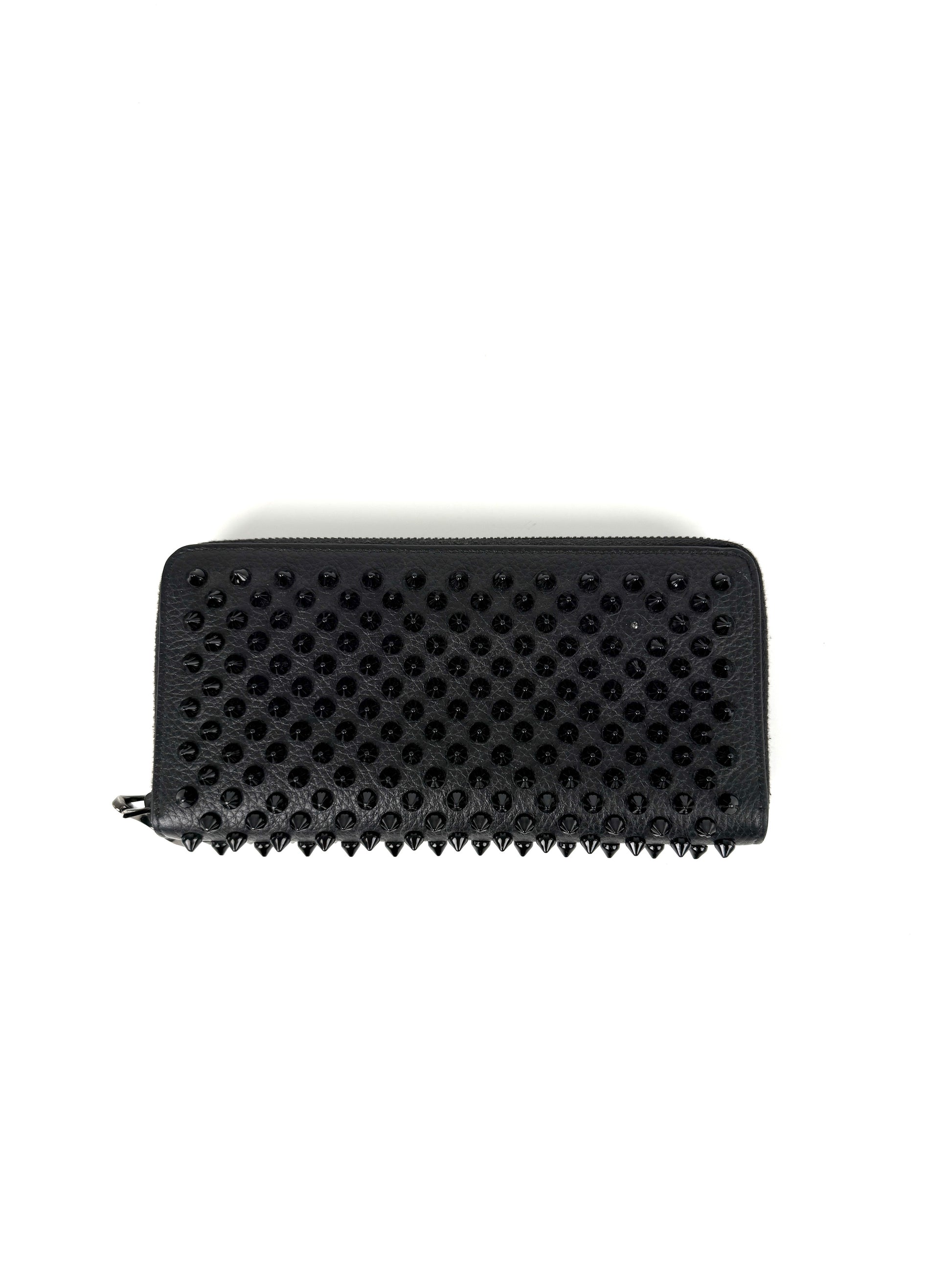 Christian Louboutin Panettone Black Calf Leather Spike Zip Long Wallet 