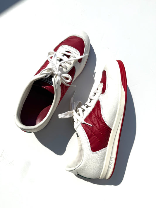 GUCCI Web White Red Sneakers 37.5G 7.5 