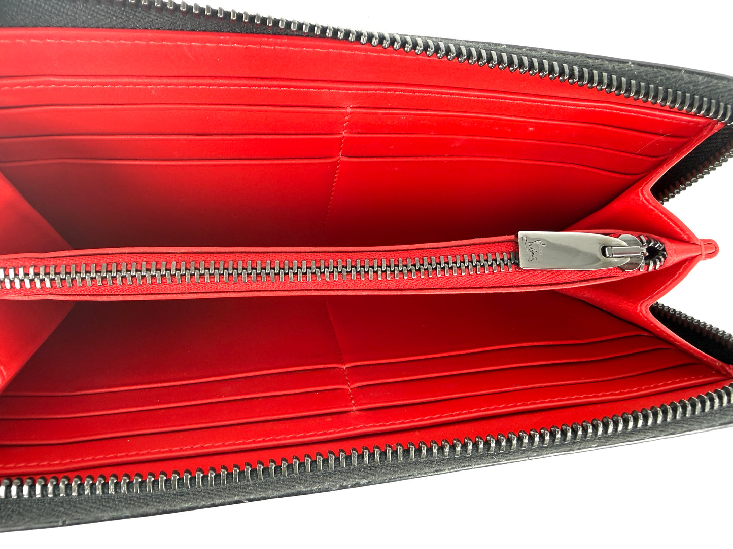 Christian Louboutin Panettone Black Calf Leather Spike Zip Long Wallet