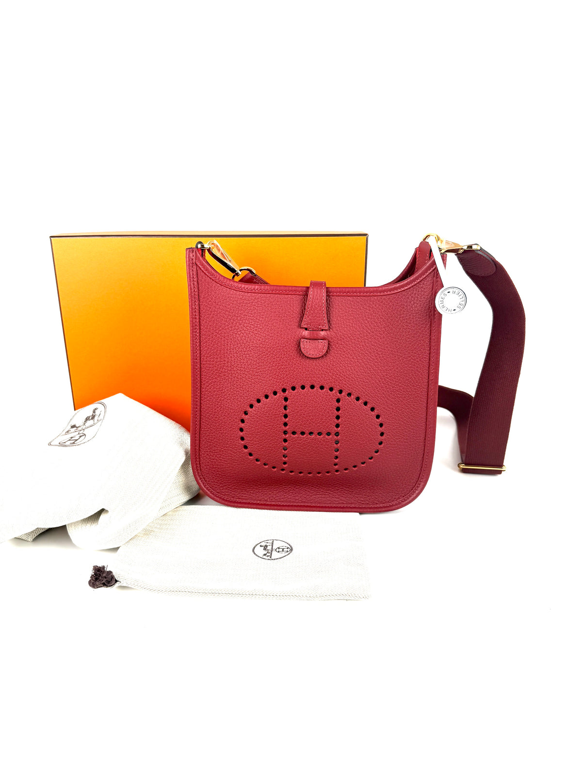 HERMES Evelyne 23 Rouge H Leather Crossbody Bag New