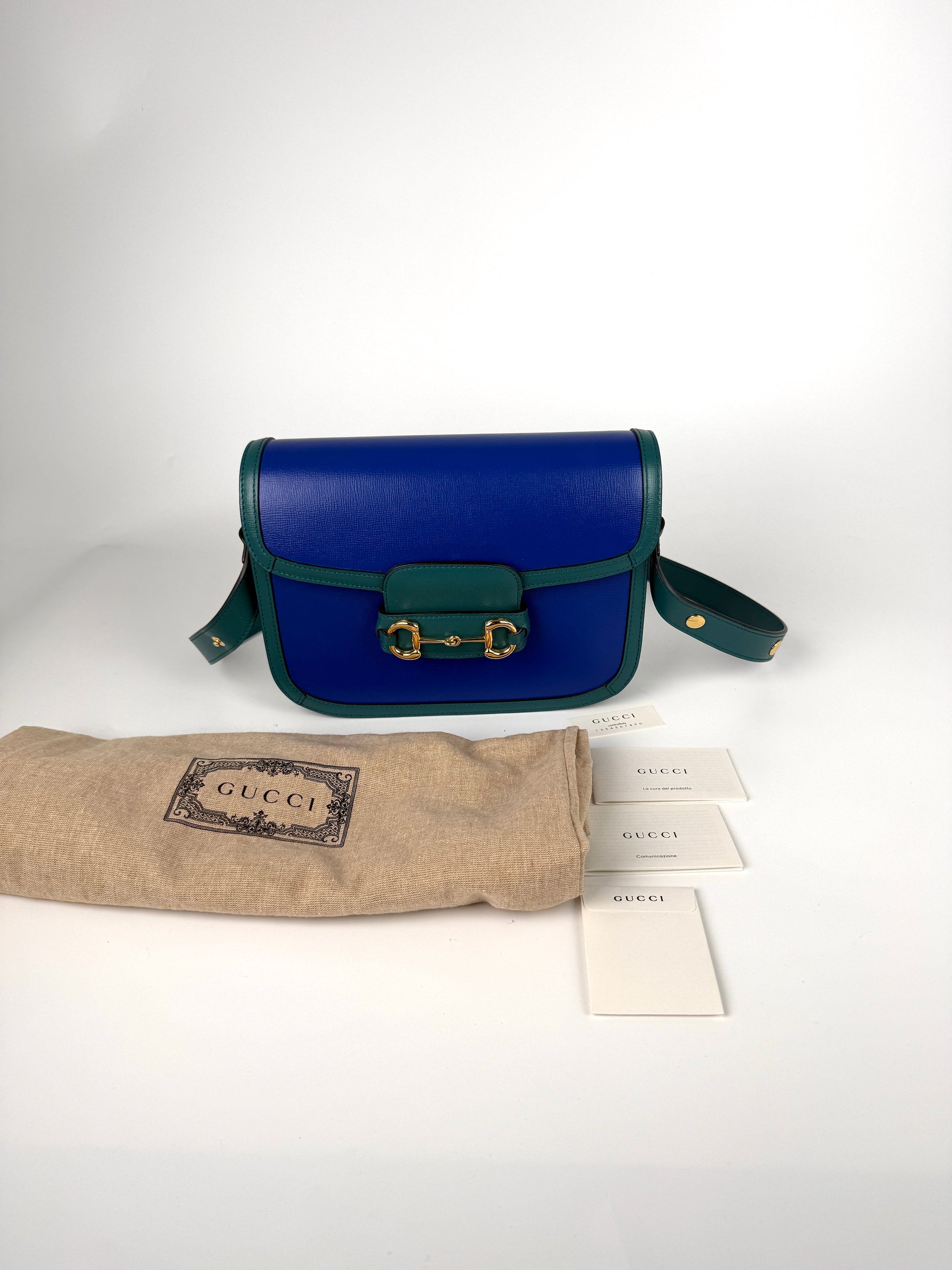 Gucci 1955 Azalea Calfskin Horsebit Medium Blue Green Leather Shoulder Crossbody Bag